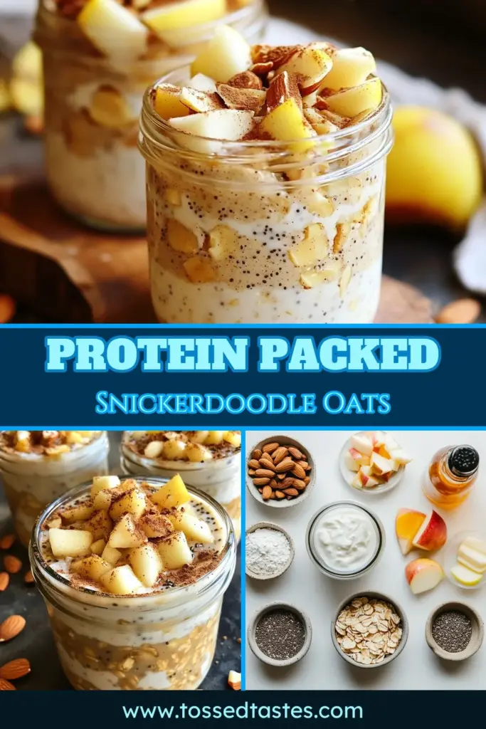 Start your mornings with this delicious high-protein snickerdoodle overnight oats recipe! Packed with protein from Greek yogurt and vanilla protein powder, this healthy breakfast idea is not just tasty but also fulfilling. With easy preparation, you can whip up these protein-packed snacks in no time. Try this nutritious twist on oatmeal for a quick and satisfying meal. Don't miss out—pin this easy overnight oats recipe today! #OvernightOats #HealthyBreakfast #ProteinPacked #SnickerdoodleOats