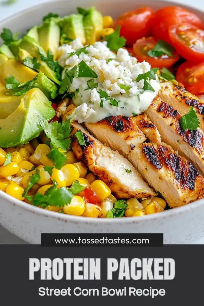 Get ready to savor our High Protein Street Corn Chicken Bowl! This delicious high protein chicken recipe is perfect for healthy meals and packed with flavor. Enjoy a satisfying Mexican chicken bowl featuring grilled corn, diced avocado, and a creamy dressing. It makes a fantastic healthy chicken salad for lunch or dinner. Try this easy grilled corn chicken recipe tonight! Save and click for the full recipe. #HealthyRecipes #ChickenBowls #MealPrep #ProteinPackedMeals
