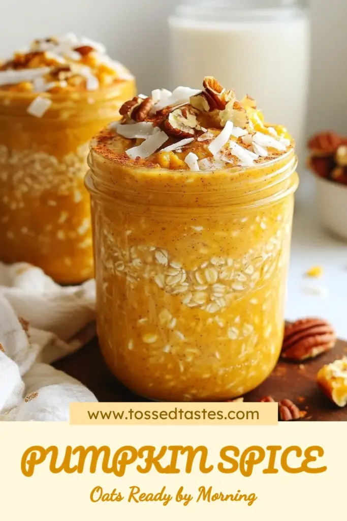 Transform your mornings with this delicious Pumpkin Spice Overnight Oats recipe! Perfect for fall, these healthy overnight oats combine creamy pumpkin puree, warm spices, and your choice of milk. Enjoy a make-ahead breakfast that's not only easy to prepare but also packed with flavor. Whether you're busy or leisurely, this easy pumpkin oats recipe fits your lifestyle. Try it today and make mornings delightful! #PumpkinSpice #OvernightOats #HealthyEating #FallRecipes