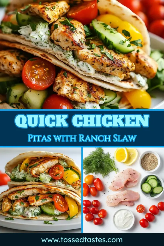 Looking for an easy weeknight dinner? Try these delicious sheet pan chicken pitas with herb ranch slaw! Packed with healthy chicken and colorful roasted vegetables, this herb ranch slaw recipe elevates your meal. Perfect for busy nights, these healthy chicken pita meals are sure to be a hit! Get the recipe now and enjoy a tasty family dinner! Save this idea for later! #SheetPanChickenPitas #HealthyChickenPitaMeals #EasyWeeknightDinner #HerbRanchSlawRecipe