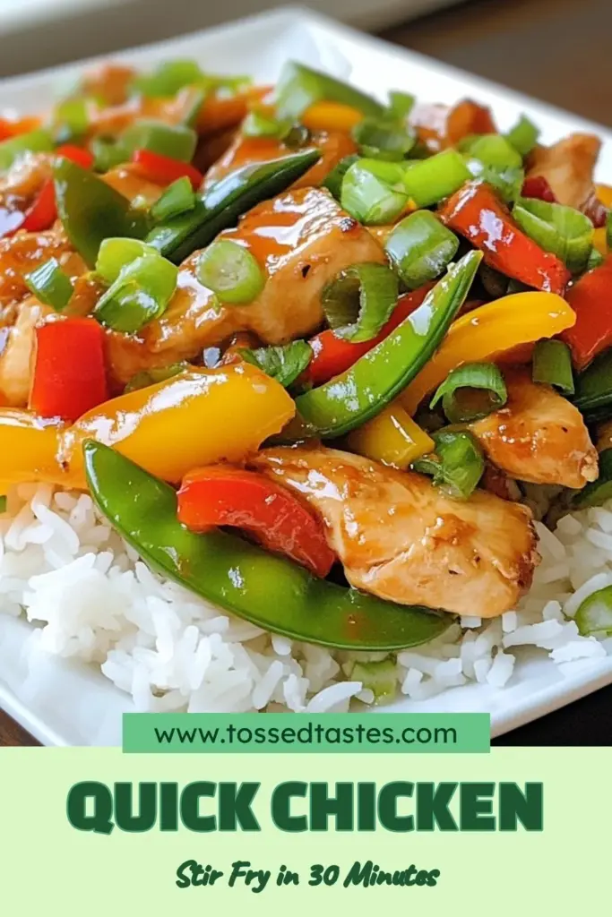 Looking for a quick and delicious meal? Try this quick chicken stir-fry! This easy chicken recipe is packed with colorful bell peppers and snap peas, making it a healthy stir-fry option for busy nights. In just 30 minutes, enjoy a flavorful chicken and vegetable stir-fry that's sure to satisfy. Perfect over rice or quinoa! Save this recipe for your next dinner! #QuickChickenStirFry #EasyChickenRecipes #HealthyStirFry #BellPepperChickenStirFry