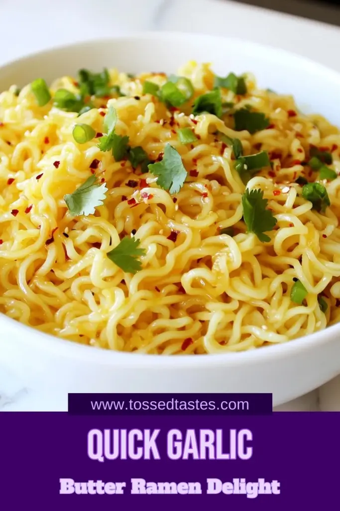 Discover the deliciousness of garlic butter ramen with this quick ramen recipe that transforms ordinary instant ramen into a flavorful ramen dish in just minutes. With easy ramen noodles tossed in rich garlic butter and finished with green onions, it’s the perfect solution for a fast meal. Don't miss out on these instant ramen hacks! Try this recipe today for a delightful treat. Save it for later! #RamenNoodles #QuickRecipes #GarlicButter #DinnerIdeas