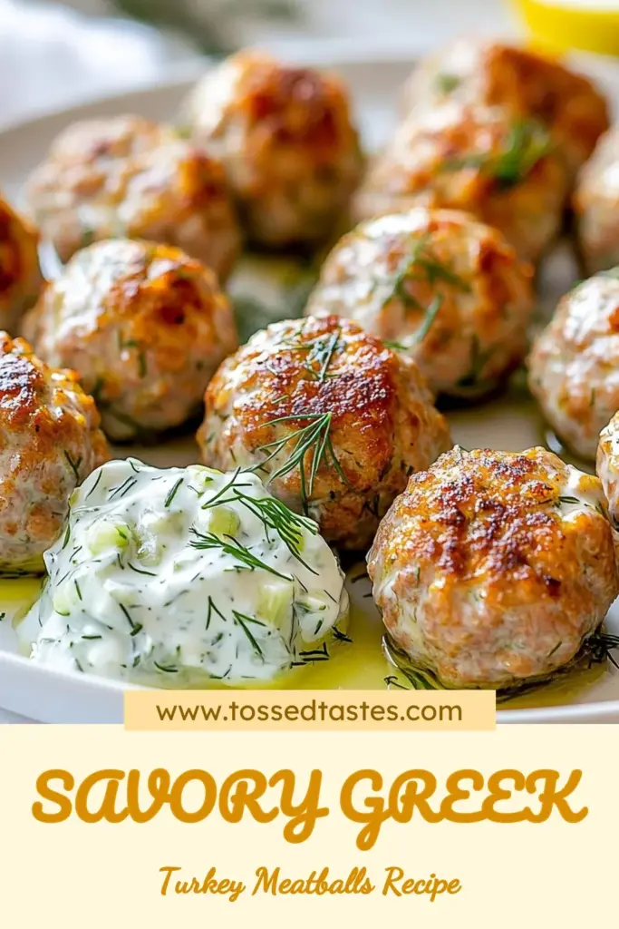 Discover this delicious Greek turkey meatballs recipe that’s perfect for healthy eating! These Mediterranean meatballs are made with lean ground turkey, fresh herbs, and served with a creamy tzatziki sauce recipe. Packed with flavor and nutrition, they're ideal for quick meals or family dinners. Try making these healthy meatball recipes today and impress your loved ones! Save now for your next cooking adventure! #GreekTurkeyMeatballs #TurkeyMeatballsRecipe #HealthyRecipes #MediterraneanDiet