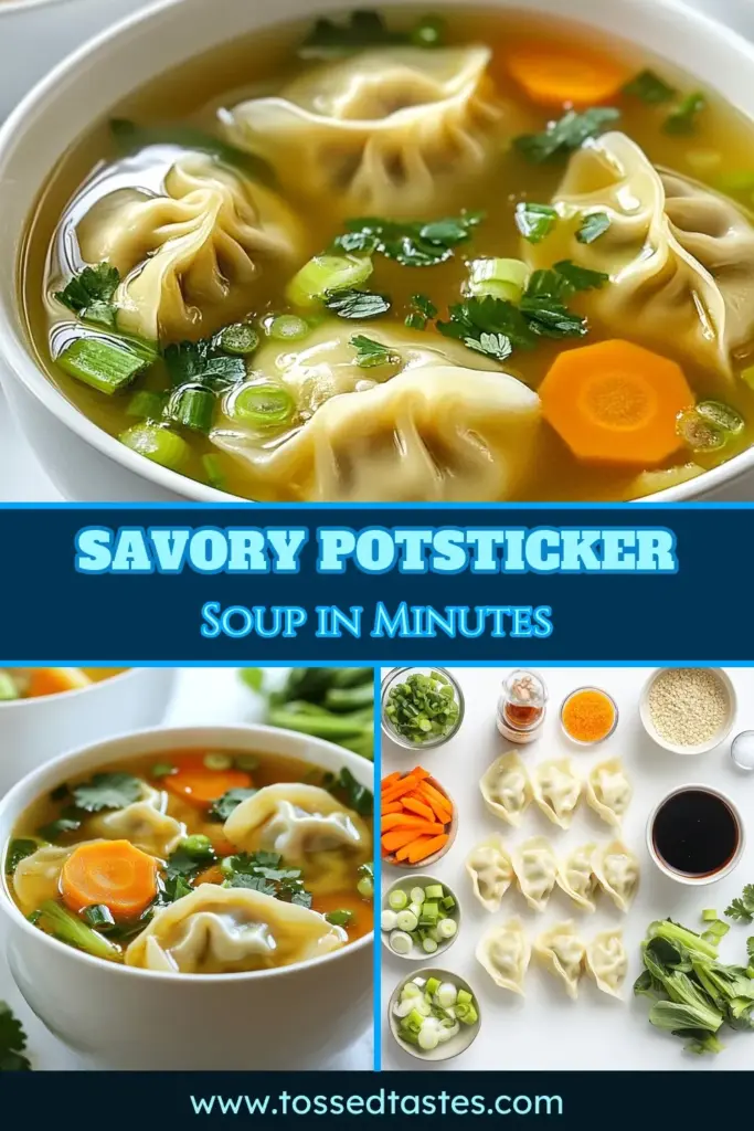 Discover the delight of quick potsticker soup, a simple and satisfying dish perfect for any day. This easy potsticker recipe features your choice of chicken or vegetable potstickers simmered in a flavorful broth with bok choy and carrots. It's the perfect addition to your collection of Asian soup recipes. Ready in just 20 minutes, this chicken potsticker soup will become a family favorite. Try it now! #PotstickerSoup #EasyRecipes #AsianSoups #QuickMeals