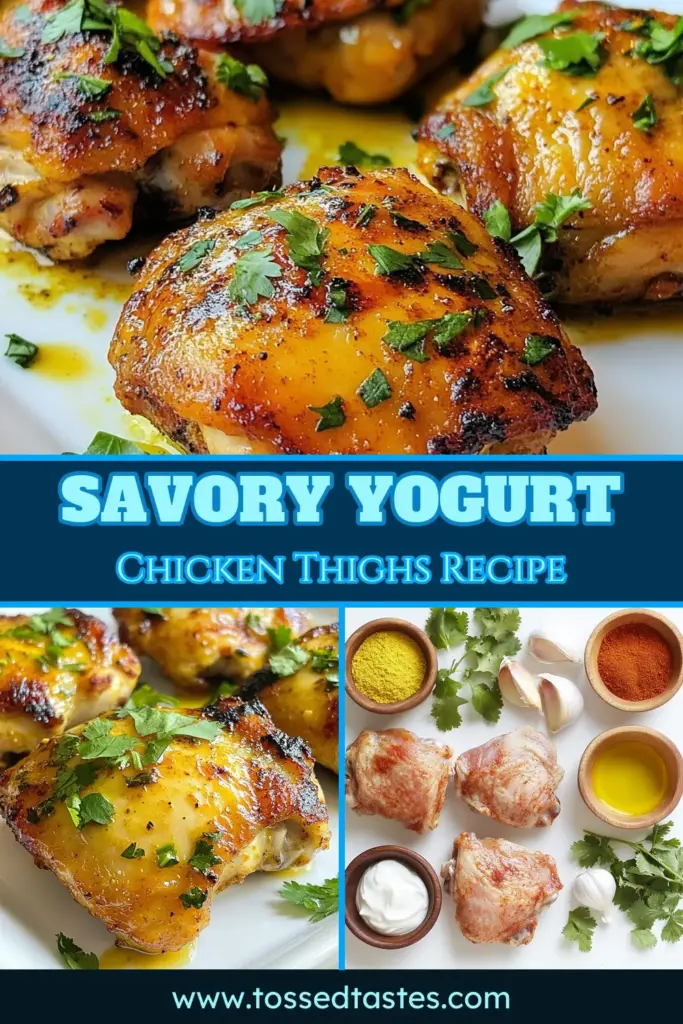 Discover the delight of yogurt marinated chicken thighs with this easy and healthy chicken thigh recipe! Made with Greek yogurt, garlic, and spices, this roasted chicken thighs marinade infuses incredible flavor. Perfect for a quick weeknight meal, this Greek yogurt chicken recipe is a must-try. Don't miss out—save it for your next dinner! #YogurtMarinatedChickenThighs #EasyChickenDinner #HealthyCooking #GreekYogurtRecipe