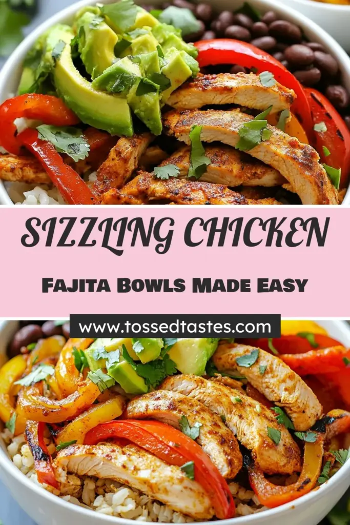 Get ready to savor these sizzling chicken fajitas with our easy meal prep chicken bowls! This healthy chicken fajita recipe is packed with flavorful marinated chicken, sautéed peppers, and onions, served over a base of brown rice or quinoa. Perfect for meal prep, these fajita meal prep bowls are nutritious and delicious. Meal prepping has never been this satisfying! Try it today! #MealPrep #HealthyEating #Fajitas #ChickenRecipe