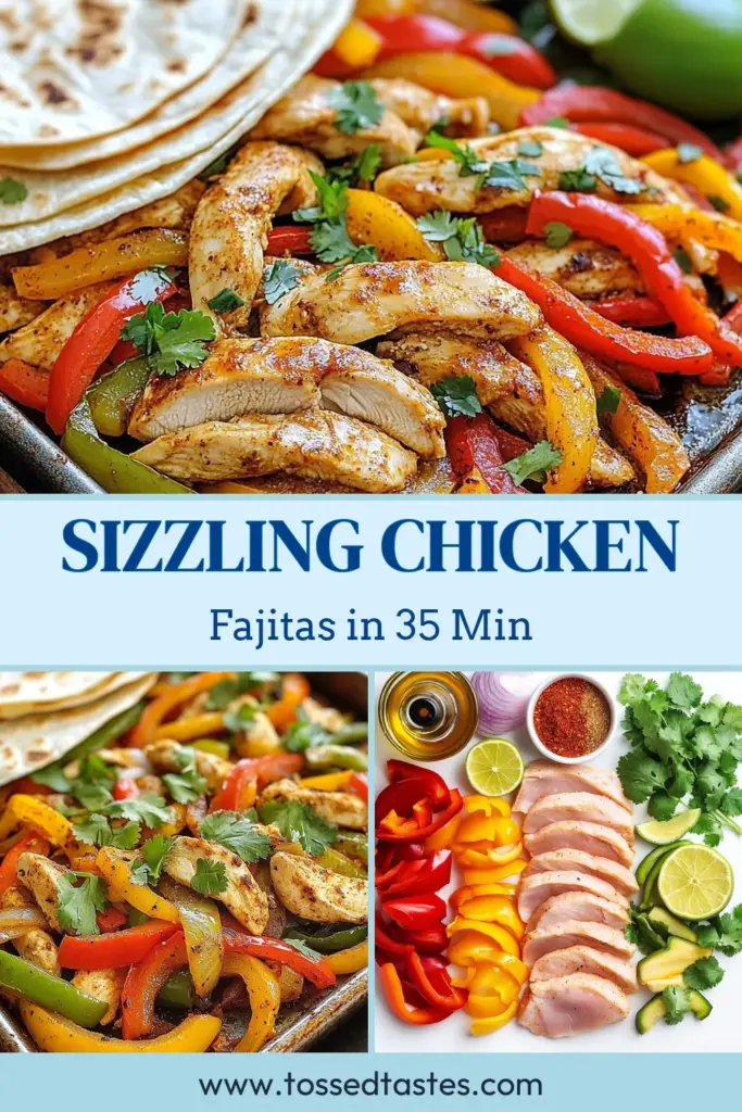 Elevate your dinner game with this quick and easy sheet pan chicken fajitas recipe! Perfect for busy weeknights, these healthy chicken fajitas come together in just 35 minutes. Sizzling chicken and vibrant fajitas with bell peppers deliver flavor in every bite. Toss it all on a sheet pan for minimal cleanup. Don't wait—try this delicious quick chicken dinner tonight! Save for later! #SheetPanChickenFajitas #EasyFajitasRecipe #HealthyChickenFajitas #QuickDinner