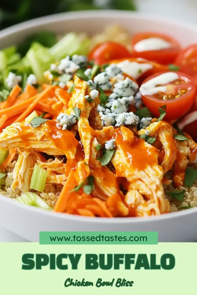 Looking for a delicious and healthy dinner idea? Try these Buffalo Chicken Bowls! This easy buffalo chicken recipe combines tender shredded chicken with quinoa, celery, carrots, and a kick of buffalo sauce, making it perfect for meal prep. Enjoy a nutritious quinoa buffalo chicken dish that’s satisfying and flavorful. Don’t miss out on this simple recipe—save it now! #BuffaloChickenBowls #HealthyRecipes #MealPrep #QuinoaBowls