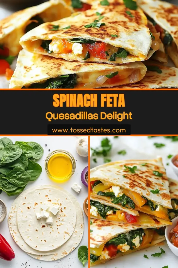 Discover the ultimate vegetarian quesadilla recipe with these delicious spinach feta quesadillas! Packed with fresh spinach, creamy feta, and gooey mozzarella, they make for an easy and quick dinner idea. Perfect for busy nights, these cheesy spinach tortillas are sure to please everyone at the table. Save this recipe for a delightful meal that is both healthy and satisfying! #SpinachFetaQuesadillas #VegetarianQuesadillaRecipe #EasySpinachRecipes #QuickDinnerIdeas