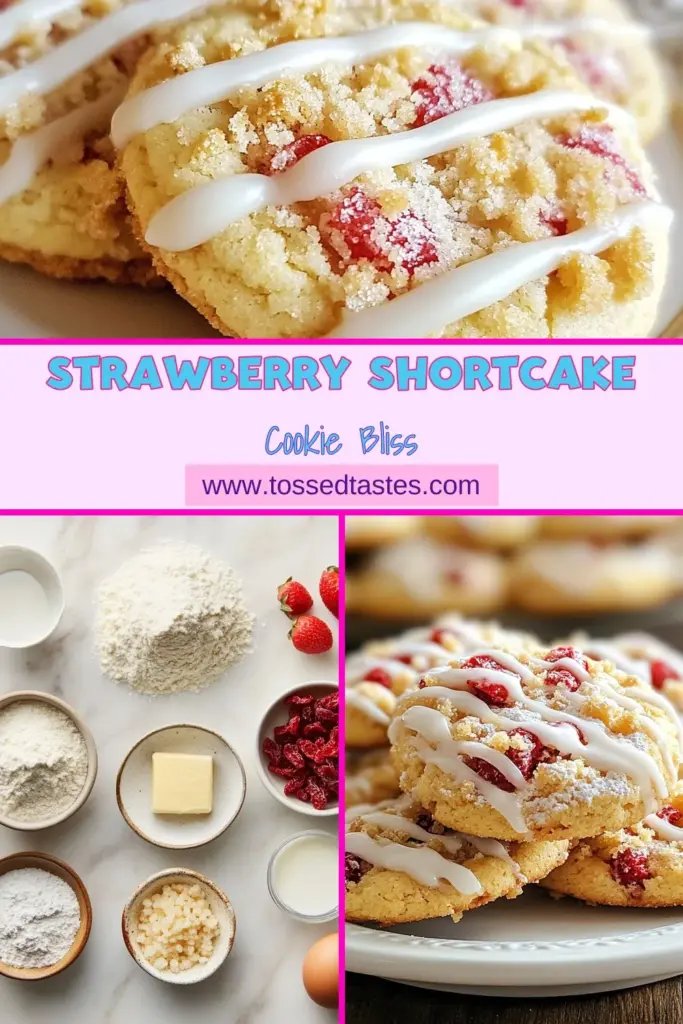 Discover the deliciousness of Strawberry Crunch Shortcake Cookies! This easy cookie recipe features crunchy strawberry cookies made with crushed freeze-dried strawberries and shortcake crumbs for that perfect dessert treat. Drizzle with a simple glaze for added sweetness. Perfect for any occasion! Try these glazed strawberry cookies and impress your friends and family. Don’t forget to save this recipe! #StrawberryShortcakeCookies #CrunchyStrawberryCookies #EasyCookieRecipe #FreezeDriedStrawberryDessert