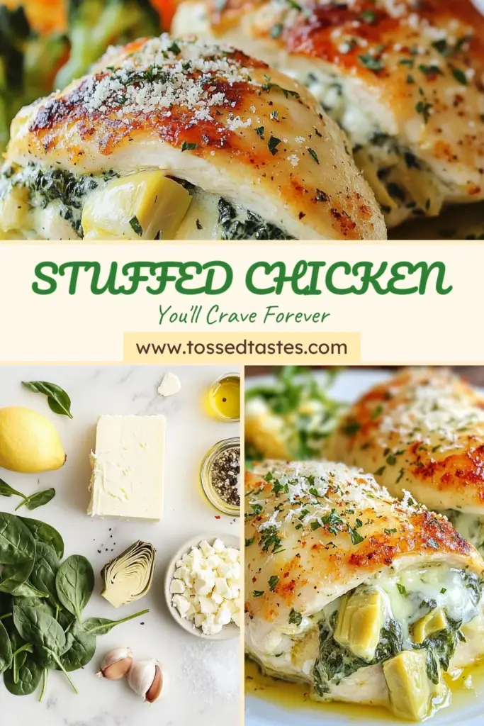 Discover the deliciousness of Spinach Artichoke Stuffed Chicken with this creamy stuffed chicken recipe that's perfect for a healthy chicken dinner idea. Easy chicken breast recipes like this one are sure to impress family and friends! Baked stuffed chicken breast is not only flavorful but also a wholesome choice for any meal. Try it out and elevate your dinner tonight! Save this recipe for later! #SpinachArtichoke #HealthyDinner #EasyRecipes #StuffedChicken