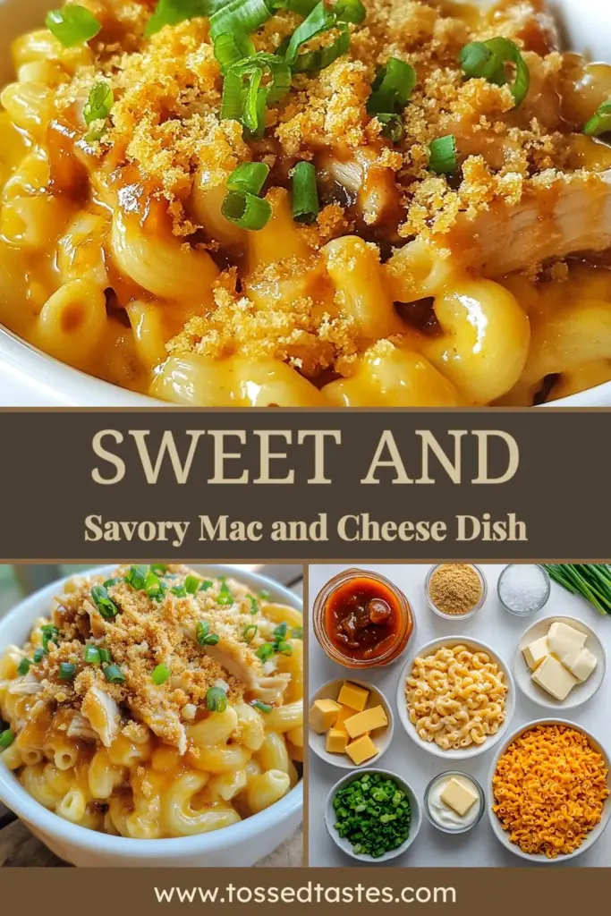 Indulge in the deliciousness of Honey BBQ Chicken Mac and Cheese! This BBQ Chicken Macaroni Recipe combines creamy mac and cheese with tangy BBQ sauce for a comforting dish that's sure to please. Enjoy this Cheesy Chicken Pasta Bake topped with breadcrumbs and green onions for added crunch. Perfect for family dinners or potlucks. Try this Honey BBQ Macaroni and Cheese today! Save & share this recipe! #MacAndCheese #BBQChicken #PastaBake #ComfortFood