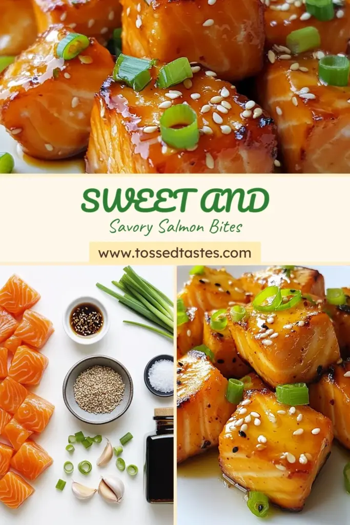 Try these delicious Honey Garlic Salmon Bites for a quick gourmet treat! This easy seafood appetizer is guaranteed to impress your guests. Made with tender salmon cubes coated in a flavorful honey soy marinade, these quick salmon bites are perfect for any occasion. Serve them at your next gathering for a crowd-pleasing dish! Pin this recipe now to enjoy Honey Garlic Salmon in no time! #SalmonRecipes #EasySeafoodAppetizer #HoneySoySalmon #QuickSalmonBites