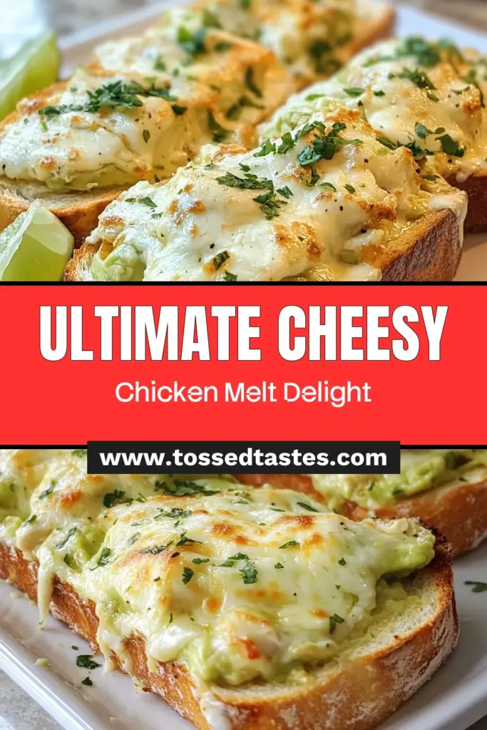 Discover the ultimate cheesy chicken avocado recipe with this Chicken Avocado Melt Sandwich! This easy cheesy chicken recipe combines shredded chicken, creamy avocado, and melty cheese for a delightful meal. Perfect for lunch or dinner, this avocado cheese melt is sure to impress. Try this creamy chicken avocado dish today for a flavorful twist! Save this recipe and make mealtime memorable! #ChickenAvocadoMelt #EasyRecipes #CheesyChicken #AvocadoRecipes