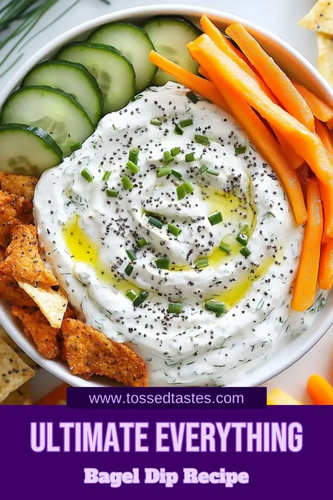 Discover the ultimate Everything Bagel Greek Yogurt Dip, a creamy veggie dip that’s perfect for any gathering! This healthy appetizer dip combines plain Greek yogurt, cream cheese, and everything bagel seasoning for a delicious flavor explosion. Easy to make and a crowd-pleaser, this Greek Yogurt Dip Recipe will elevate your next party. Serve with fresh veggies and bagel chips. Save this recipe now for your next event! #HealthyAppetizer #EasyPartyDip #GreekYogurtDip #EverythingBagelDip