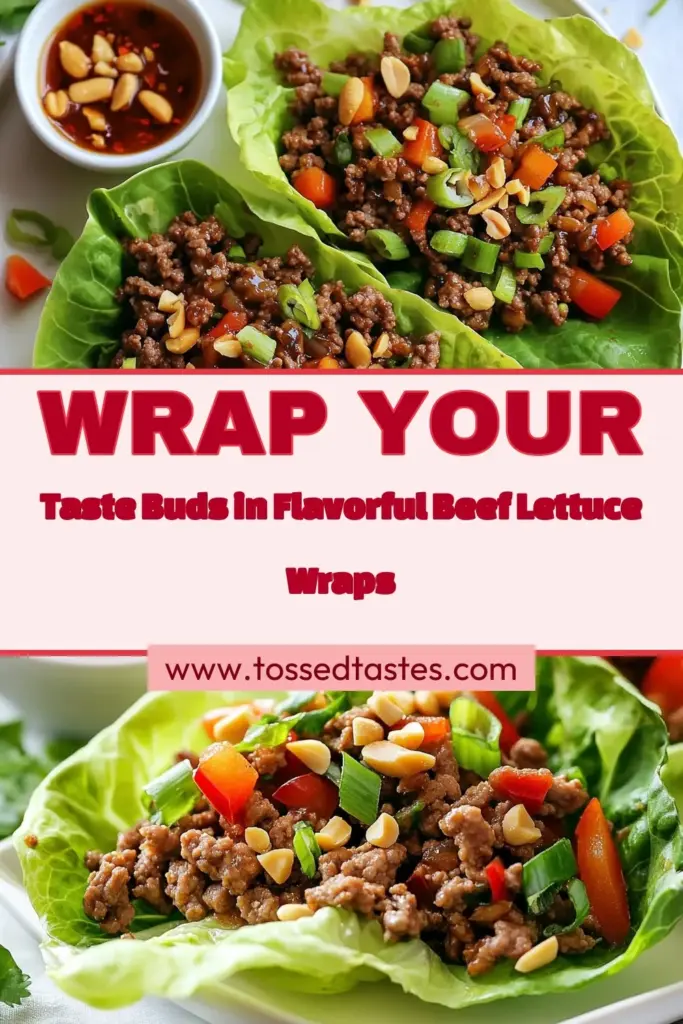 Discover the deliciousness of Asian beef lettuce wraps with this savory lettuce wraps recipe! Perfect for a low-carb meal, these ground beef lettuce wraps are quick to prepare, making them an easy Asian recipe for any weeknight. Packed with flavor and freshness, they are perfect for gatherings or healthy lunches. Try making these tasty wraps today and enjoy a delightful culinary experience! Save this recipe now! #AsianBeefLettuceWraps #LowCarbRecipes #SavoryWraps #EasyAsianRecipe