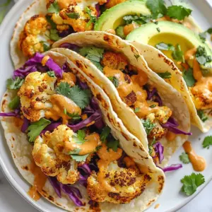 To make these tasty vegan cauliflower tacos, you need: - 1 medium head of cauliflower, cut into bite-sized florets - 2 tablespoons olive oil - 1 teaspoon smoked paprika - 1 teaspoon ground cumin - 1/2 teaspoon garlic powder - Salt and pepper to taste - 8 small corn tortillas - 1 cup shredded red cabbage - 1 avocado, sliced - Fresh cilantro, for garnish These ingredients work together to create a great mix of flavors and textures. The cauliflower is the star here, and roasting it brings out its natural sweetness. For a creamy chipotle sauce, gather these items: - 1/2 cup raw cashews, soaked for 2 hours and drained - 1/4 cup water - 2 tablespoons lime juice - 1-2 chipotle peppers in adobo sauce (to taste) - Salt to taste The chipotle sauce adds a smoky kick. The cashews make it creamy and rich. Adjust the chipotle to fit your spice preference. You can enhance your tacos with these fun toppings: - Extra lime wedges - Sliced radishes - Jalape&ntilde;o slices - Diced tomatoes These options let you personalize your tacos. Add fresh flavors and textures to make each bite unique. {{ingredient_image_1}} First, you need to preheat your oven to 425&deg;F (220&deg;C). While it heats, cut the cauliflower into bite-sized florets. In a large bowl, mix the florets with olive oil, smoked paprika, ground cumin, garlic powder, salt, and pepper. Toss well until all the florets are covered in the spice mix. This step gives the cauliflower great flavor. Spread the seasoned cauliflower evenly on a baking sheet. Place it in the hot oven and roast for about 20-25 minutes. Flip the cauliflower halfway through. You want it to become golden brown and tender. This roasting brings out the natural sweetness of the cauliflower. While the cauliflower roasts, you can make the chipotle sauce. Start by soaking the raw cashews in water for two hours. After soaking, drain the cashews and add them to a blender. Include water, lime juice, chipotle peppers, and a pinch of salt. Blend on high until the mixture is smooth and creamy. If you like it spicier, add more chipotle peppers. Next, warm the corn tortillas. Heat a dry skillet over medium heat. Place each tortilla in the skillet for about 30 seconds on each side. This makes them soft and easy to fold. You can keep them warm in a clean kitchen towel as you finish. Now it&rsquo;s time to assemble the tacos. Take a warm tortilla and add a few roasted cauliflower florets. Top with shredded red cabbage and slices of avocado. Drizzle a good amount of chipotle sauce over the top. The combination of flavors will be fantastic. Finally, garnish each taco with fresh cilantro. If you want, serve with extra lime wedges on the side. This adds a zesty touch that brightens the dish. Enjoy your delightful vegan cauliflower tacos! Roasting cauliflower gives it a nice crunch and great flavor. Here are some tips: - Cut Florets Evenly: Make sure all florets are the same size. This helps them cook evenly. - Use Enough Oil: Coat the florets well with olive oil. This helps them get crispy. - Don&rsquo;t Overcrowd the Pan: Leave space between florets on the baking sheet. This allows hot air to circulate. - Flip Halfway: Turn the florets halfway through cooking to get an even roast. The chipotle sauce adds a smoky kick to your tacos. To change the heat: - Start Small: Begin with one chipotle pepper. Blend it into the sauce. - Taste and Adjust: After blending, taste the sauce. If you want more heat, add another pepper. - Balance with Lime: If the sauce gets too spicy, add more lime juice for balance. Warmed tortillas are soft and easy to fold. Here&rsquo;s how to warm them up perfectly: - Use a Dry Skillet: Heat a skillet over medium heat with no oil. - Warm on Each Side: Place a tortilla in the skillet for about 30 seconds. Flip it and warm the other side. - Keep Them Covered: Stack warmed tortillas on a plate and cover with a clean towel. This keeps them warm and soft. Pro Tips Prep Your Ingredients Ahead: Having all your ingredients prepped and ready to go will streamline the cooking process and make assembly a breeze. Adjust Spice Levels: If you prefer a milder flavor, start with one chipotle pepper in the sauce and gradually add more until it reaches your desired heat. Perfectly Roasted Cauliflower: For extra crispiness, ensure that your cauliflower florets are spread out in a single layer on the baking sheet, avoiding overcrowding. Fresh Toppings Matter: Use fresh herbs and toppings like cilantro to elevate the flavor of your tacos; they add brightness and freshness to every bite. {{image_2}} You can add other proteins to your tacos. Try black beans or lentils for extra protein. They bring a nice texture and flavor. You could also use chickpeas. They add a creamy bite and work well with spices. If you need gluten-free options, look for corn or rice tortillas. Both work great for these tacos. You can also use lettuce wraps for a fresh crunch. They are perfect for a low-carb choice and add a nice green touch. The chipotle sauce can change based on your taste. You might add more lime juice for a zesty kick. If you want more heat, add extra chipotle peppers. You can also mix in some smoked paprika for a deeper flavor. Some people enjoy adding a touch of maple syrup for sweetness. Choose what fits your taste! To store your leftover tacos, first separate the components. Keep the roasted cauliflower, tortillas, and toppings apart. Place the cauliflower in an airtight container. Use parchment paper to absorb moisture. Store the tortillas in a plastic bag. Keep toppings like cabbage and avocado in separate containers. This keeps everything fresh. Store them in the fridge for up to three days. To reheat the cauliflower, preheat your oven to 350&deg;F (175&deg;C). Spread the cauliflower on a baking sheet. Bake for about 10 minutes, or until warm. This method keeps the cauliflower crispy. You can also microwave it. Place it in a bowl and cover it with a damp paper towel. Heat for 1-2 minutes, checking often. Store the chipotle sauce in a sealed jar in the fridge. It lasts for about one week. If you want to keep it longer, freeze it in an ice cube tray. Once frozen, transfer the cubes to a bag. This way, you can use just what you need. Yes, you can prepare these tacos ahead. Cook the roasted cauliflower and chipotle sauce. Store them separately in the fridge. Keep the tortillas in a sealed bag. When ready to eat, warm everything and assemble your tacos. This saves time on busy days. Yes, freezing the roasted cauliflower is a good idea. Let it cool first, then place it in an airtight container. It can stay fresh for up to three months. When you want to use it, thaw overnight in the fridge and reheat in the oven or skillet. You can use sunflower seeds or silken tofu as a substitute for cashews. Both options create a creamy texture. Sunflower seeds offer a nut-free choice. Silken tofu is great for a protein boost. Adjust the flavor with lime juice and chipotle for best results. The spice level of these tacos can vary. If you use one chipotle pepper, they are mild to medium. Adding two peppers makes them spicier. You can always taste the sauce and adjust it to fit your spice preference. Enjoy them just how you like! You now know how to make delicious vegan cauliflower tacos. We explored the main ingredients, step-by-step instructions, and helpful tips. You learned how to roast cauliflower, make chipotle sauce, and assemble your tacos. Remember, you can adjust spice levels and try different toppings. Use these ideas to create a meal that's fun and tasty. Enjoy making your own healthy tacos!
