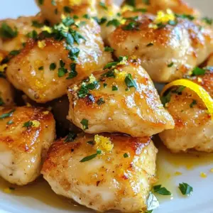 - 1 pound boneless, skinless chicken breasts - 3 tablespoons olive oil - 4 cloves minced garlic - Juice and zest of 1 lemon - 1 teaspoon dried oregano - 1/2 teaspoon red pepper flakes (optional) - Salt and pepper to taste - Fresh parsley for garnish These ingredients come together to make Lemon Garlic Chicken Bites both tasty and quick. Each bite bursts with flavor. The chicken provides a great base. The olive oil keeps it moist, while garlic and lemon add zest. Lemon juice gives a bright flavor. Zest adds a fragrant touch. Oregano brings a hint of earthiness. Red pepper flakes can add a kick if you like spice. Salt and pepper help to bring out all the tastes. Finally, fresh parsley makes a lovely garnish. It adds color and freshness. Gather these ingredients before you start cooking. It helps to have everything ready. This way, you can enjoy the cooking process without rushing. {{ingredient_image_1}} To start, gather a large bowl. In it, combine: - 3 tablespoons olive oil - 4 cloves garlic, minced - Juice and zest of 1 lemon Mix these ingredients well. Next, add: - 1 teaspoon dried oregano - 1/2 teaspoon red pepper flakes (optional for heat) - Salt and pepper to taste Stir until everything blends into a smooth marinade. Now, take your chicken breasts, cut into bite-sized pieces. Toss these pieces in the marinade. Make sure they are fully coated. Cover the bowl with plastic wrap. Let it marinate in the fridge. Aim for a time between 30 minutes to 2 hours. The longer, the better the flavor! When you are ready to cook, preheat a skillet over medium-high heat. Once hot, add the marinated chicken in a single layer. Cook for about 5-7 minutes. Stir occasionally. The chicken should turn golden brown and reach an internal temperature of 165&deg;F (75&deg;C). When done, remove from heat. Garnish with fresh chopped parsley before serving. Enjoy your tasty bites! To make your marinade pop, taste it as you mix. You can add more lemon juice for zing. If you like heat, sprinkle in more red pepper flakes. Marination time is key. I suggest at least 30 minutes. This allows the chicken to soak up the flavors. If you have time, let it sit for up to 2 hours. This will deepen the taste. To get a golden-brown crust, use a hot skillet. Preheat your pan over medium-high heat. Place the chicken in a single layer. Avoid overcrowding, as this can cause steaming. Cook for about 5-7 minutes. Stir occasionally to ensure even cooking. Always check the internal temperature. It should reach 165&deg;F (75&deg;C) to be safe. Plating can elevate your dish. Serve the chicken bites on a nice platter. Drizzle any leftover marinade on top for flavor. For a pop of color, sprinkle extra lemon zest and chopped parsley. Fresh herbs not only taste great but also look beautiful. They make your meal feel special and inviting. Pro Tips Marinate Longer for More Flavor: Allow the chicken to marinate for up to 2 hours. This enhances the flavor and tenderness of the chicken. Use Fresh Ingredients: Whenever possible, opt for fresh garlic and herbs. Fresh ingredients will elevate the overall taste of your dish. Adjust Spice Levels: If you prefer a milder dish, reduce or omit the red pepper flakes. For more heat, consider adding a pinch of cayenne pepper. Perfect Cooking Temperature: Ensure your skillet is hot before adding the chicken. This helps achieve a nice golden brown crust while keeping the inside juicy. {{image_2}} You can change the protein in this recipe. Use shrimp or tofu instead of chicken. Both options soak up flavors well. They add new tastes to the dish. You can also add more spices or herbs. Try smoked paprika or thyme for a twist. Fresh basil or cilantro can brighten the dish too. Serve these chicken bites with sides like rice or roasted vegetables. They pair well with a fresh salad. You can also serve them as appetizers. Offer dips like yogurt sauce or a spicy aioli. These bites are fun for parties or family gatherings. Want a kick? Add more red pepper flakes to make it spicy. If you prefer a milder taste, skip the red pepper. You can also switch the lemon for lime. Lime adds a nice tang and changes the flavor. Enjoy experimenting with these fun options! You can keep your Lemon Garlic Chicken Bites fresh in the fridge for up to three days. To store them, place the chicken bites in an airtight container. This helps keep them moist and tasty. If you want to keep the flavor and texture, try not to stack them too high. This way, they won&rsquo;t get squished. For freezing, allow the chicken bites to cool first. Then, place them in a freezer-safe bag or container. Remove as much air as possible to prevent freezer burn. They can stay fresh in the freezer for up to three months. To thaw, move them to the fridge overnight. For reheating, the best method is to use a skillet over medium heat. This keeps them juicy while warming them up. If you have leftover chicken bites, get creative! You can chop them up and mix them into salads for a quick meal. They also work great in wraps or tacos with your favorite toppings. Another fun idea is to add them to pasta dishes for a flavor boost. This way, you can enjoy them in new and tasty ways! To keep your chicken bites fresh, place them in an airtight container. Store them in the fridge for up to three days. If you want to save them longer, freeze them. For freezing, wrap the bites tightly in plastic wrap, then place them in a freezer bag. They can last for up to three months in the freezer. Yes, you can make Lemon Garlic Chicken Bites ahead of time. Marinate the chicken pieces and store them in the fridge. This allows the flavors to blend. You can marinate them for up to two hours. If you are very busy, you can prep them the night before. Cook them when you are ready to eat. These chicken bites pair well with many sides. Here are some great options: - Steamed broccoli or green beans for a healthy touch. - A fresh garden salad with lemon vinaigrette for a light meal. - Rice or quinoa to soak up the flavors. - Garlic bread for a comforting addition. Mix and match these sides based on your taste! You now have a complete guide to making Lemon Garlic Chicken Bites. Start with fresh ingredients and let the marinade work its magic. Remember to marinate for the best flavor and use my tips for a perfect cook. Variations allow you to customize this dish to your taste. Store or freeze leftovers wisely to enjoy later. Whether as an appetizer or a main dish, these bites impress every time. Now, it's your turn to create a tasty meal that everyone will love. Enjoy your cooking adventure!