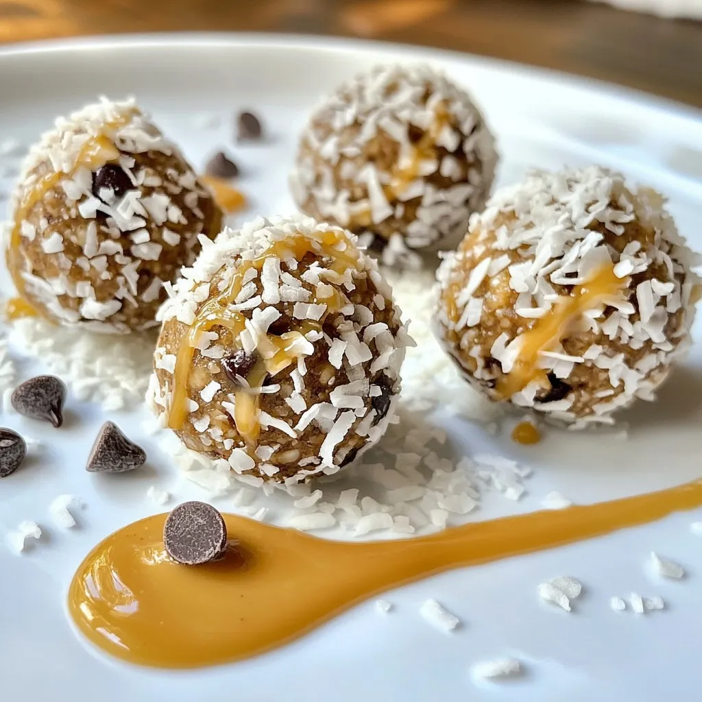 - 1 cup rolled oats - 1/2 cup nut butter (peanut, almond, or cashew) - 1/3 cup honey or maple syrup These three key ingredients form the base of your energy bites. Rolled oats provide fiber and help keep you full. Nut butter adds protein and healthy fats, while honey or maple syrup gives natural sweetness. - 1/2 cup ground flaxseed - 1/2 cup mini dark chocolate chips - 1/4 cup chia seeds - 1/4 cup shredded coconut (unsweetened) - 1 teaspoon vanilla extract - Pinch of sea salt Adding these ingredients boosts flavor and nutrition. Ground flaxseed is great for omega-3s. Mini dark chocolate chips add a sweet touch and antioxidants. Chia seeds are full of fiber and protein. Shredded coconut offers natural sweetness and texture. Vanilla extract enhances the taste, and sea salt balances the flavors. Rolled oats are a whole grain. They give steady energy and keep your heart healthy. Flaxseed is rich in fiber and good fats. Nut butter fuels your body with protein. Chia seeds are tiny but mighty. They help with digestion and keep you hydrated. Dark chocolate has health benefits too. It can improve mood and heart health in small amounts. When it comes to sweeteners, honey and maple syrup both have their perks. Honey is a natural energy booster and has antioxidants. Maple syrup provides minerals like zinc and manganese. Choose based on your taste and health goals. {{ingredient_image_1}} 1. Mixing dry ingredients: Start by grabbing a large mixing bowl. Add 1 cup of rolled oats, 1/2 cup of ground flaxseed, 1/4 cup of chia seeds, and 1/4 cup of shredded coconut. Stir these together well. Make sure they are evenly mixed. This step gives your energy bites a great base. 2. Combining wet ingredients: In another bowl, mix 1/2 cup of nut butter, 1/3 cup of honey (or maple syrup), 1 teaspoon of vanilla extract, and a pinch of sea salt. Blend until smooth. This mix adds flavor and binds everything together. 1. Chilling the dough: After mixing, pour the wet mix into the dry ingredients. Stir until everything is combined. Then, place the mixture in the fridge for about 30 minutes. Chilling helps the dough hold its shape when you roll it. 2. Rolling and shaping the bites: Once the dough is chilled, take it out. Use your hands to roll small balls, about 1 inch wide. Place them on a baking sheet lined with parchment paper. After all the energy bites are formed, chill them again in the fridge for about an hour. This makes them firmer and easier to eat. 1. Refrigeration and lifespan of the energy bites: Keep your energy bites in an airtight container. They stay fresh in the fridge for up to a week. This way, you can grab a quick snack anytime you need an energy boost. 2. Recommendations for best storage practices: Store the bites in a cool, dry place. If you want to keep them longer, consider freezing them. Just make sure they are in a safe container to prevent freezer burn. This keeps your snacks tasting great! To get the best taste and feel, adjust the nut butter and sweetener. For creamier bites, add more nut butter. For sweeter bites, increase the honey or maple syrup. You can also add spices like cinnamon or nutmeg for a warm flavor. Want some crunch? Try adding nuts or seeds like walnuts or pumpkin seeds. Measuring ingredients is key. If you guess, your bites might turn out too dry or too wet. Another common mistake is not chilling the dough long enough. Chilling helps the bites hold their shape. Aim for at least 30 minutes in the fridge before rolling. Energy bites are fun to serve. Arrange them on a colorful plate for a snack table. You can drizzle extra nut butter on top for a tasty touch. Pair them with a glass of milk or a smoothie for a complete treat. You can also pack them in small jars for gifts or snacks on the go. Pro Tips Consistency is Key: Ensure all ingredients are measured accurately for the best texture and taste. Chill Time Matters: Don't skip the chilling steps; it helps the bites hold their shape better. Flavor Variations: Experiment with different nut butters or add-ins like dried fruits to customize your energy bites. Perfect Storage: Store in an airtight container to maintain freshness and prevent drying out. {{image_2}} You can change the taste of your energy bites easily. Adding dried fruits like cranberries or apricots makes them sweet and chewy. These fruits boost flavor and add vitamins. Try mixing in different nut butters too. Peanut butter gives a strong taste, while almond or cashew butter adds a milder flavor. Each nut butter provides unique nutrients, so pick your favorite! If you need to follow a special diet, you can adapt these energy bites. To make them vegan, use maple syrup instead of honey. For a gluten-free option, ensure your oats are certified gluten-free. You can also choose low-sugar alternatives like stevia or monk fruit sweetener. This way, you keep enjoying tasty snacks without added sugar. You can also play with seasonal themes. For autumn or winter, add holiday spices like cinnamon or nutmeg. This adds warmth and comfort to each bite. In the summer, try fruit-infused energy bites. Use fresh berries or tropical fruits like mango for a refreshing twist. Each season brings new flavors to explore! To keep your energy bites fresh, I recommend using airtight containers. These containers stop air from getting in, which helps keep the bites moist. Store them in the fridge at a temperature around 34°F to 40°F. This range keeps the bites firm and tasty. You can freeze energy bites for later use. To freeze them, place the bites on a baking sheet and freeze until firm. After that, transfer them to a freezer-safe bag. When you want to eat one, just take it out and let it sit at room temperature for about 30 minutes to thaw. Having a stash in the freezer means you always have a quick snack ready. Homemade energy bites usually last about one week in the fridge. If you freeze them, they can last up to three months. Check for signs of spoilage before eating. Look for any off smells, changes in color, or a dry texture. If you see these signs, it’s best to toss them. Homemade energy bites stay fresh for about one week. Store them in an airtight container in your fridge. If you freeze them, they can last for up to three months. Freezing helps keep their flavor and texture intact. Yes, you can easily customize this recipe! Swap out ingredients based on what you like or have on hand. For example, you can use different nuts or seeds. You can also add dried fruits, like raisins or cranberries, for extra flavor. Just keep the main ratios similar, and you’ll be good to go. If you're allergic to nuts, use sunbutter or soy nut butter instead. You can also try seed butters like pumpkin seed butter. These options still give you a creamy texture and great taste. Just make sure they are smooth for easy mixing. Energy bites are quite healthy! They pack a good amount of protein, fiber, and healthy fats. Rolled oats and flaxseed provide essential nutrients and help keep you full. Dark chocolate adds antioxidants, while honey offers natural sweetness. These bites make a great snack that fuels your body and mind. You can make energy bites easily at home. We covered the key ingredients, like oats and nut butter, and how they keep you fit. I shared step-by-step instructions for making and storing the bites. Remember to avoid common mistakes to get the best results. You can even tweak the flavors to suit your taste. These bites are not just fun; they also offer great nutrition. Keep some ready for a quick snack anytime. Enjoy your energy bites as a tasty pick-me-up!