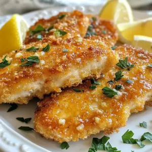 To make crispy oven baked chicken cutlets, you need these key ingredients: - 2 boneless, skinless chicken breasts - 1 cup all-purpose flour - 2 large eggs - 1 cup breadcrumbs (preferably panko) - &frac12; cup grated Parmesan cheese - 1 teaspoon garlic powder - 1 teaspoon onion powder - 1 teaspoon smoked paprika - Salt and pepper to taste - &frac12; teaspoon dried Italian herbs (like oregano, basil, and thyme) - Olive oil spray You can add some fun twists to your chicken cutlets with these optional ingredients: - Fresh herbs like parsley or cilantro for garnish - Lemon zest for a fresh pop of flavor - Hot sauce in the egg mixture for heat - Different cheeses like mozzarella or cheddar If you need to swap ingredients, try these ideas: - Use whole wheat flour instead of all-purpose flour for a healthier option. - Substitute almond flour or crushed cornflakes for gluten-free options. - Swap panko with regular breadcrumbs if that&rsquo;s all you have. - Use nutritional yeast instead of Parmesan for a vegan choice. These ingredients will help you create a delicious and crispy meal that everyone will love! {{ingredient_image_1}} To start, take your two boneless, skinless chicken breasts. Place them between two sheets of plastic wrap. Gently pound them to a thickness of about &frac12; inch. This step makes sure the chicken cooks evenly and stays tender. It also helps the breading stick well. Now it&rsquo;s time to set up your breading station. You will need three shallow dishes. In the first dish, add 1 cup of all-purpose flour. Season it with salt and pepper to taste. In the second dish, crack open two large eggs. Whisk them until they look smooth. In the third dish, mix 1 cup of breadcrumbs, &frac12; cup of grated Parmesan cheese, 1 teaspoon of garlic powder, 1 teaspoon of onion powder, 1 teaspoon of smoked paprika, and &frac12; teaspoon of dried Italian herbs. This mix gives your chicken great flavor and crunch. Now, let&rsquo;s coat the chicken. Dip each chicken breast first in the flour. Make sure it gets an even coat and shake off any extra flour. Next, dip the chicken into the beaten eggs. Let any excess egg drip off. Finally, coat the chicken with the breadcrumb mix. Press the crumbs onto the chicken to help them stick well. Once all the chicken cutlets are coated, place them onto a baking sheet lined with parchment paper. Lightly spray the tops with olive oil. This helps them get nice and crispy. Preheat your oven to 400&deg;F. Bake the chicken for 20-25 minutes. Flip them halfway through for even browning. When they are golden brown and cooked through, take them out and let them rest for a few minutes. This keeps the juices locked in, making each bite delicious. To get that perfect crunch, use panko breadcrumbs. They create a light, airy coating. Mix in grated Parmesan cheese for added flavor and texture. Lightly spray the cutlets with olive oil before baking. This helps them crisp up in the oven. Don't skip flipping the cutlets halfway through. This ensures even browning on both sides. Pound the chicken breasts to an even thickness. This helps them cook evenly and stay juicy. Use a meat thermometer to check for doneness. The chicken should reach an internal temperature of 165&deg;F (75&deg;C). Let the cutlets rest for a few minutes after baking. This locks in the juices, keeping your chicken moist. Serve your chicken cutlets on a nice platter. Add fresh parsley on top for color and flavor. Lemon wedges add a bright touch and enhance taste. For dipping, try garlic aioli or spicy ketchup. Pair with a simple salad or roasted veggies for a balanced meal. You can also serve them in a sandwich with fresh toppings for a fun twist. Pro Tips Even Thickness: Pounding the chicken to an even thickness ensures that it cooks uniformly, preventing dry edges and undercooked centers. Breadcrumb Choice: Using panko breadcrumbs gives a lighter, crispier texture compared to regular breadcrumbs, enhancing the crunch factor of your cutlets. Resting Time: Allowing the cutlets to rest for a few minutes after baking helps to lock in juices, resulting in a more tender and flavorful chicken. Flavor Boost: Experiment with different seasonings in the breadcrumb mixture, like cayenne pepper or lemon zest, to add a unique twist to your chicken cutlets. {{image_2}} You can change the taste of your chicken cutlets with different seasonings. Try adding lemon zest for a bright flavor. If you like a kick, use cayenne pepper or chili powder. You can also mix in herbs like rosemary or cilantro for fresh notes. Each new spice gives a unique twist, keeping your meals exciting. Chicken cutlets are great, but you can switch proteins too. Try thin slices of turkey for a lighter option. Pork cutlets work well, too, and add a different taste. For a beef version, use flank steak sliced thin. Each protein offers a new texture and flavor, making it easy to enjoy this dish in many ways. For a vegetarian twist, use eggplant or zucchini. Slice them thin, just like chicken. Coat them in the same breading mixture and bake until crispy. You can also use tofu for a protein-rich option. Just press and slice it before breading. These alternatives make the dish suitable for everyone while still tasting great. After enjoying your crispy chicken cutlets, you may have some leftovers. To store them, let the cutlets cool completely. This step prevents moisture buildup. Place the chicken in an airtight container. Cover it tightly to keep the cutlets fresh. You can store them in the fridge for up to three days. If you want to keep them longer, freezing is a great option. When you're ready to eat the leftovers, reheating is key. Preheat your oven to 375&deg;F (190&deg;C). Place the cutlets on a baking sheet. Heat them for about 10-15 minutes. This method helps keep the cutlets crispy. You can also use an air fryer. Set it to 350&deg;F (175&deg;C) and heat for 5-7 minutes. Avoid using a microwave, as it can make the coating soggy. For longer storage, freeze the chicken cutlets. Wrap each cutlet in plastic wrap. Then place them in a freezer-safe bag. Be sure to remove as much air as possible. Label the bag with the date. You can freeze these cutlets for up to three months. To cook from frozen, bake them straight from the freezer. Preheat your oven to 400&deg;F (200&deg;C) and bake for 25-30 minutes. Check that they reach an internal temperature of 165&deg;F (74&deg;C) for safe eating. Bake chicken cutlets for 20 to 25 minutes at 400&deg;F (200&deg;C). Make sure to flip the cutlets halfway through. This step helps them cook evenly and get golden brown on both sides. Use a meat thermometer to check if they reach 165&deg;F (75&deg;C) for safe eating. Yes, you can use chicken thighs! They add more flavor and keep the meat juicy. Just make sure to adjust the cooking time. Thighs may take a bit longer to bake than breasts. Aim for the same internal temperature of 165&deg;F (75&deg;C) to ensure they are done. Serve crispy chicken cutlets with fresh salad or roasted veggies. A side of mashed potatoes or rice complements the dish well. You can also add a dipping sauce like garlic aioli or spicy ketchup for extra flavor. Lemon wedges add a nice touch of brightness too! You now have all the tools to make delicious chicken cutlets. We covered the key ingredients, preparation steps, and baking details. I shared tips for extra crispiness and juicy texture. We even explored fun variations and storage tips. Focus on using fresh ingredients and following the steps closely. Enjoy experimenting with flavors and proteins. You&rsquo;ll have a tasty dish ready at any moment! With practice, you&rsquo;ll create chicken cutlets everyone loves. Now, it&rsquo;s your turn to get cooking!