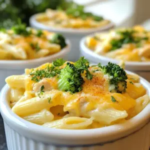 To make this dish, you need a simple list of key ingredients. Here&rsquo;s what you&rsquo;ll need: - 2 tablespoons olive oil - 1 pound boneless, skinless chicken breasts, diced - Salt and pepper to taste - 3 cloves garlic, minced - 2 cups broccoli florets - 2 cups uncooked penne pasta - 4 cups chicken broth - 1 cup shredded cheddar cheese - 1/2 cup grated Parmesan cheese - 1/2 teaspoon paprika - 1/4 teaspoon red pepper flakes (optional) - Fresh parsley, chopped for garnish These ingredients work together to create a tasty and creamy dish. The chicken adds protein, while the broccoli gives a nice crunch. The pasta acts as the base, soaking up all the great flavors. Seasoning is key to making your dish shine. Here are some must-have seasonings and garnishes: - Salt and pepper enhance the chicken flavor. - Paprika adds a warm, smoky taste. - Red pepper flakes give a slight kick, but feel free to skip them if you prefer. - Fresh parsley brightens the dish and adds color. I love adding a little extra cheese on top for presentation. It makes the dish look inviting and delicious. Want to jazz up your One Pan Cheesy Chicken Broccoli Pasta? Here are some fun add-ins: - Cherry tomatoes for a burst of sweetness. - Spinach for added greens and nutrients. - Cooked bacon for a smoky crunch. - Mushrooms for an earthy flavor. These options can take your meal from good to great. Feel free to experiment with what you have on hand. Cooking is all about creativity! {{ingredient_image_1}} 1. Start by heating 2 tablespoons of olive oil in a large skillet over medium heat. 2. Season 1 pound of diced chicken breasts with salt and pepper. Add the chicken to the skillet. 3. Cook the chicken for 5-7 minutes. Stir it occasionally until it's browned and cooked through. 4. Next, add 3 cloves of minced garlic to the skillet. Saut&eacute; it for 1 minute until it smells great. 5. Toss in 2 cups of broccoli florets. Cook for 2-3 minutes until they soften a bit. 6. Pour in 2 cups of uncooked penne pasta and 4 cups of chicken broth. Bring it to a boil. 7. Once boiling, reduce the heat to low. Cover the skillet and let it simmer for 12-15 minutes. 8. Stir occasionally until the pasta is cooked al dente and most of the broth is absorbed. 9. Remove the skillet from heat. Stir in 1 cup of shredded cheddar cheese and 1/2 cup of grated Parmesan cheese. 10. Mix until the cheeses melt and make the dish creamy. 11. Season with 1/2 teaspoon of paprika and 1/4 teaspoon of red pepper flakes, if you like it spicy. 12. Taste and add more salt and pepper if needed. 13. Garnish with fresh chopped parsley before serving. - Prep Time: 10 minutes - Cook Time: 20 minutes - Total Time: 30 minutes - Make sure not to overcrowd the pan when cooking chicken. This helps it brown well. - Stir the pasta occasionally to prevent it from sticking. - Always taste your dish before serving. Adjust seasoning to your liking! - Use freshly grated cheese for the best flavor and creaminess. Follow these steps, and you'll have a tasty One Pan Cheesy Chicken Broccoli Pasta that everyone will love! When making One Pan Cheesy Chicken Broccoli Pasta, a few mistakes can happen. First, avoid cooking the chicken too long. It can get dry and tough. Cook it just until it's no longer pink. Second, don&rsquo;t skip the broth. It adds great flavor to the pasta. If you don&rsquo;t use enough, the pasta can stick together. Lastly, don&rsquo;t forget to stir! This helps everything cook evenly and prevents burning. To make your dish even creamier, try adding more cheese. You can mix in an extra half cup of cheddar cheese. Another great option is to add cream cheese. Just a couple of tablespoons can really boost the creaminess. If you want a lighter touch, use half-and-half instead of all the broth. This will create a rich texture without being too heavy. For added flavor, consider using fresh herbs like thyme or basil. These herbs pair well with chicken and cheese. You can also add a splash of lemon juice for brightness. If you like a kick, try adding more red pepper flakes. A sprinkle of nutmeg can enhance the cheese flavor, too. Finally, top your dish with crispy bacon bits for a savory crunch. Pro Tips Perfectly Cooked Pasta: To ensure your penne pasta is cooked al dente, check it a minute or two before the recommended cooking time. It should have a slight bite to it. Flavor Boost: Enhance the flavor by adding a squeeze of fresh lemon juice just before serving. It adds brightness and balances the richness of the cheese. Chicken Alternatives: If you're looking for a variation, try using turkey or even shrimp instead of chicken for a different protein option. Make Ahead: This dish can be made ahead and stored in the fridge. Reheat in a skillet with a splash of chicken broth to maintain creaminess. {{image_2}} You can easily make this dish vegetarian. Start by swapping chicken for plant-based protein. Tofu or chickpeas work great here. Season them just like you would the chicken. Then follow the same steps for cooking. Add your favorite veggies, too! Think bell peppers, zucchini, or spinach. This way, you keep the meal colorful and tasty. If you want to change up the protein, you have many choices. Shrimp or sausage can add a fun twist. Cook shrimp until they turn pink, about 3-4 minutes. For sausage, slice it and cook until browned. You can also try turkey if you prefer a leaner meat. Just cook it until it&rsquo;s no longer pink. Each option will give your dish a new flavor. Pasta lovers can try different grains. Quinoa or farro can replace the penne. These options add a nice nutty flavor. If you want to go gluten-free, use rice or gluten-free pasta. Just adjust the cooking time as needed. Each grain brings its own unique texture and taste. Experiment to find your favorite! To store your One Pan Cheesy Chicken Broccoli Pasta, let it cool first. Use an airtight container for the best results. This pasta dish will stay fresh in the fridge for up to three days. Make sure to label the container with the date. It helps keep track of freshness. When reheating, you can use the stovetop or microwave. If you use the stovetop, add a splash of chicken broth to keep it moist. Heat it on low and stir often. If you prefer the microwave, cover your dish with a lid. Heat in short bursts, stirring in between. This method keeps the pasta creamy and tasty. You can freeze this dish for up to three months. First, let it cool completely. Then, place it in a freezer-safe container. Be sure to leave some space for expansion. When you're ready to eat, thaw it overnight in the fridge. Reheat it gently as mentioned above for the best flavor. You can use turkey or tofu instead of chicken. Both options work well. Turkey gives a lean taste, while tofu adds a nice texture. You can also try chickpeas for a plant-based option. Just make sure to adjust cooking times, as tofu cooks faster. Yes, frozen broccoli is a great option. It saves time and is still nutritious. Just add it to the pan when you add the pasta. Cook until it&rsquo;s heated through. It may take a minute longer to soften. To make this dish gluten-free, swap regular pasta for gluten-free penne. Many brands offer great options that taste good. Also, check your chicken broth to ensure it is gluten-free. This way, you can enjoy the dish without worry. Yes, you can prepare this dish ahead of time. Cook it fully, then let it cool. Store in an airtight container in the fridge for up to three days. Reheat in a pan with a splash of broth to keep it moist. Cheddar cheese is a favorite for its sharp flavor. It melts nicely and adds creaminess. Parmesan gives a nice salty touch. You can mix in mozzarella for extra gooeyness. Experiment with your favorite cheeses for a unique taste! This blog post covered all you need for a tasty one-pan cheesy chicken broccoli pasta. We explored the key ingredients, cooking steps, and ways to avoid common mistakes. I shared tips to make your dish creamier and variations for different diets. Finally, I included storage and reheating tips to keep your leftovers fresh. Try out these ideas and enjoy making this meal in your kitchen!