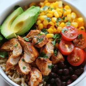 - Chicken breast, diced - Chipotle seasoning blend - Olive oil - Brown rice - Chicken broth - Black beans - Corn - Red bell pepper - Avocado - Cherry tomatoes - Shredded cheese - Fresh cilantro - Lime juice - Salt and pepper To make a great Chipotle Chicken Burrito Bowl, you need fresh ingredients. Start with one pound of diced chicken breast. This is the star of our dish. Next, add two tablespoons of chipotle seasoning. This gives the chicken its smoky, spicy flavor. Next, grab two tablespoons of olive oil. This helps cook the chicken and adds flavor. For the base, you need one cup of brown rice. Cook it in two cups of chicken broth for more taste. You can also use water, but broth is better. Don't forget the black beans! A can of black beans, drained and rinsed, adds protein and texture. Add one cup of corn for sweetness. A diced red bell pepper adds crunch and color. For toppings, slice one avocado and halve one cup of cherry tomatoes. Sprinkle half a cup of shredded cheese on top. Fresh cilantro gives a nice herbal note. Finally, two tablespoons of lime juice brighten the dish. Season with salt and pepper to taste. Each of these ingredients plays a key role in making your burrito bowl tasty and fun. Enjoy the process of gathering everything together! {{ingredient_image_1}} - Heat a large skillet over medium heat. - Add 2 tablespoons of olive oil. - Once hot, add 1 pound of diced chicken breast. - Sprinkle with 2 tablespoons of chipotle seasoning, salt, and pepper. - Cook for 7-10 minutes. - Stir until the chicken is cooked through and reaches 165&deg;F. - Remove the skillet from heat and set the chicken aside. - In a medium saucepan, bring 2 cups of chicken broth to a boil. - Add 1 cup of brown rice. - Stir well, cover, and reduce heat to low. - Cook according to package instructions, about 45 minutes, until tender. - In a separate bowl, combine 1 can of drained black beans and 1 cup of corn. - Season lightly with salt, pepper, and 2 tablespoons of lime juice. - Mix well and set aside. - In the same skillet, add 1 diced red bell pepper. - Saut&eacute; for 3-4 minutes until it softens. - In serving bowls, layer the cooked brown rice as the base. - Top with the saut&eacute;ed chipotle chicken, black bean mixture, and saut&eacute;ed bell pepper. - Garnish each bowl with sliced avocado and halved cherry tomatoes. - Sprinkle with 1/2 cup of shredded cheese and 1/4 cup of chopped fresh cilantro. - Drizzle more lime juice on top for extra flavor, and serve warm. How do I check for doneness? To check chicken doneness, use a meat thermometer. Cook chicken until it reaches 165&deg;F. This ensures it&rsquo;s safe and fully cooked. How do I avoid dryness? To keep chicken juicy, don&rsquo;t overcook it. Saut&eacute; for 7-10 minutes. Use olive oil to add moisture and flavor. Remember, chicken should be golden, not dry. How can I use fresh herbs? Fresh herbs boost flavor. Add chopped cilantro just before serving. It gives a fresh taste and bright color. You can also use parsley or green onions for variety. How can I add more spices? To amp up the spice, mix in more chipotle seasoning. You can also add a pinch of cayenne or smoked paprika. Just a little can make a big difference. How can I prep ingredients in advance? Prep makes cooking easier. Dice chicken, chop veggies, and cook rice ahead of time. Store them in the fridge. This way, you can quickly assemble your burrito bowl later. Pro Tips Marinate the Chicken: For even more flavor, marinate the diced chicken in the chipotle seasoning, olive oil, and lime juice for at least 30 minutes before cooking. Use Fresh Ingredients: Whenever possible, opt for fresh vegetables like corn and bell peppers to enhance the flavor and texture of your burrito bowl. Customize Your Toppings: Feel free to add or substitute your favorite toppings, such as jalape&ntilde;os, sour cream, or different types of cheese, to make the bowl your own. Meal Prep Friendly: This burrito bowl is great for meal prep! Prepare extra servings and store them in airtight containers for quick lunches throughout the week. {{image_2}} For a tasty vegetarian meal, swap chicken for tofu or jackfruit. Tofu gives a nice texture. Make sure to press it first to remove excess water. Then, cube and marinate it in chipotle seasoning. Cook it in olive oil until golden. Jackfruit is another fun choice. Use canned young jackfruit, drain it, and shred it. Saut&eacute; it with spices to give it flavor. Both options work great! If you want to change things up, consider using different grain bases. Quinoa is a great choice. It cooks quickly and adds protein. Cauliflower rice is another option. It&rsquo;s light and low in carbs. Just pulse cauliflower in a food processor, then saut&eacute; it briefly. These alternatives can add variety to your Chipotle chicken burrito bowl. Want more flavor and crunch? Add other veggies like corn, black olives, or jalape&ntilde;os. You can also drizzle on some hot sauce or salsa for extra taste. Don&rsquo;t forget the garnishes! Chopped green onions or a dollop of sour cream can make a difference. These toppings can make your bowl even more special and unique! To store leftovers properly, let your burrito bowl cool down first. Place it in an airtight container. This keeps it fresh for up to four days in the fridge. When you are ready to eat, just take out what you need. For freezing, I recommend storing each component separately. Place cooked chicken, rice, beans, and veggies in individual containers. This helps keep flavors and textures intact. Use freezer-safe bags for easy stacking. You can freeze them for up to three months. When it&rsquo;s time to reheat, you want to keep everything nice and tender. For rice and beans, use the microwave. Add a splash of water to avoid dryness. Heat in short bursts, stirring in between. For chicken and veggies, a skillet works best. Heat them over medium until warmed through. This way, you&rsquo;ll enjoy a tasty meal just like fresh! A Chipotle Chicken Burrito Bowl is a tasty, one-bowl meal. It features seasoned chicken, rice, beans, and fresh veggies. The main components include: - Diced chicken breast - Chipotle seasoning - Brown rice - Black beans - Corn - Red bell pepper - Avocado - Cherry tomatoes - Shredded cheese - Fresh cilantro - Lime juice This dish combines bold flavors and vibrant colors, making it both filling and fun. To spice up your burrito bowl, try these tips: - Add more chipotle seasoning. - Use diced jalape&ntilde;os or chili peppers. - Mix in a dash of hot sauce. - Serve with a spicy salsa. These options will add heat without losing flavor. Yes, you can swap the chicken for other proteins. Some good options include: - Ground turkey - Beef strips - Grilled shrimp - Tofu for a vegetarian choice - Jackfruit for a plant-based option These substitutes will still provide a hearty meal. To complement your burrito bowl, consider these sides: - Tortilla chips with salsa - A side salad with lime vinaigrette - Grilled vegetables - Mexican street corn These sides will enhance your meal and offer variety. A typical Chipotle Chicken Burrito Bowl has about 500-600 calories. The breakdown includes: - Chicken: 200 calories - Rice: 150 calories - Beans: 120 calories - Cheese: 80 calories - Veggies: 50 calories The exact count may vary based on portion sizes and toppings. You&rsquo;ve learned how to make a tasty Chipotle Chicken Burrito Bowl. We covered the key ingredients, step-by-step cooking methods, and helpful tips. You also discovered variations and storage tips to keep your meal fresh. Remember, with a few tweaks, you can customize this dish to fit any taste. Enjoy the flavors and make it your own! Dive in and create your perfect bowl today.