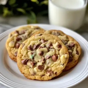 To make mint chocolate chip cookies, gather these simple ingredients. Each one plays a key role in creating the perfect treat. - 1 cup unsalted butter, softened - 1 cup brown sugar, packed - &frac12; cup granulated sugar - 1 large egg - 1 teaspoon vanilla extract - 1 teaspoon peppermint extract - 2 &frac34; cups all-purpose flour - 1 teaspoon baking soda - &frac12; teaspoon salt - 1 cup semi-sweet chocolate chips - 1 cup mint chocolate chips - Optional: Green food coloring These ingredients come together to create a delicious cookie. The butter gives a rich flavor, while the sugars add sweetness and help with texture. The egg binds everything, making the cookies soft. The extracts bring fresh minty notes. The flour forms the base, while baking soda gives them a nice rise. Chocolate chips add a sweet surprise in every bite. If you want a fun color, add green food coloring. This way, your cookies will look as good as they taste! {{ingredient_image_1}} First, set your oven to 350&deg;F (175&deg;C). This is the perfect temperature for baking. While the oven heats, grab your baking sheets. Line them with parchment paper to prevent sticking. This step helps the cookies bake evenly and come off easily. In a large bowl, add 1 cup of softened butter. Then, mix in 1 cup of brown sugar and &frac12; cup of granulated sugar. Use a hand mixer or a spatula. Mix until the mixture is smooth and fluffy. Next, crack 1 large egg into the bowl. Add 1 teaspoon of vanilla extract and 1 teaspoon of peppermint extract. Stir until everything is well blended. If you want a fun green color, add a few drops of green food coloring and mix until it looks bright. In another bowl, whisk together 2 &frac34; cups of all-purpose flour, 1 teaspoon of baking soda, and &frac12; teaspoon of salt. Slowly add this dry mix to your wet ingredients. Stir gently until just combined. Be careful not to overmix! Now, it&rsquo;s time to fold in the fun part: 1 cup of semi-sweet chocolate chips and 1 cup of mint chocolate chips. Make sure they are evenly spread throughout the dough. Your cookie dough is now ready to scoop and bake! You can make gluten-free mint chocolate chip cookies by swapping all-purpose flour with gluten-free flour. Use a blend that includes xanthan gum for the best texture. The rest of the recipe stays the same. Simply follow the steps as usual. These cookies will still taste minty and delicious. For a vegan version, replace the egg with a flaxseed egg. Mix 1 tablespoon of ground flaxseed with 2.5 tablespoons of water and let it sit for 5 minutes. Use vegan butter instead of regular butter. Check that the chocolate chips are dairy-free. This version keeps the mint flavor while being plant-based. You can switch up the flavors in these cookies. Try using orange extract instead of peppermint for a citrus twist. Add chopped nuts, like walnuts or pecans, for extra crunch. You can also mix in different types of chocolate chips, like white chocolate or dark chocolate. The key is to keep the fun flavors and textures! Pro Tips Storage Tips: Store your cookies in an airtight container to keep them fresh for longer. A slice of bread in the container can help maintain moisture. Chill the Dough: For thicker cookies, chill the dough for at least 30 minutes before baking. This helps the cookies maintain their shape. Adjusting Sweetness: If you prefer less sweetness, reduce the amount of brown sugar slightly. It will still yield delicious cookies! Mint Variations: Experiment with different mint extracts or add finely chopped fresh mint for a more intense mint flavor in your cookies. {{image_2}} To keep your mint chocolate chip cookies fresh, store them in an airtight container. This helps keep them soft and chewy. Place a slice of bread in the container with the cookies. The bread adds moisture and keeps the cookies from drying out. You can layer them with parchment paper to prevent sticking. You can freeze these cookies to enjoy later. First, let the cookies cool completely. Then, place them in a single layer on a baking sheet. Freeze them for about one hour until firm. After that, transfer the cookies to a freezer bag or airtight container. Label it with the date for easy tracking. Mint chocolate chip cookies can last up to a week at room temperature. If you freeze them, they will stay fresh for up to three months. Just thaw them in the fridge overnight when you&rsquo;re ready to eat. They will taste just as delicious as when you first made them! Yes, you can use coconut oil or a dairy-free butter. Both options work well. They will keep the cookies moist and rich. Just make sure the dairy-free butter is softened before mixing. This will help the dough mix evenly. To make softer cookies, use more brown sugar. Brown sugar adds moisture and chewiness. You can also bake them for less time. Take them out when they are just set, not firm. This keeps the centers soft and gooey. Absolutely! You can use dark chocolate, white chocolate, or even peanut butter chips. Each type will give a unique flavor to your cookies. Just remember to keep the quantity the same for a balanced taste. The best way to thaw frozen cookies is to leave them at room temperature. This usually takes about 30 minutes. You can also heat them in the microwave for a few seconds. Just be careful not to overheat them. This keeps them soft and tasty. In this blog post, we explored how to make mint chocolate chip cookies. We covered all the essentials, from the right ingredients to step-by-step instructions. I shared tips for the perfect texture and variations for different diets. Proper storage methods help keep your cookies fresh. In the end, these cookies bring joy to any occasion. Enjoy baking and tasting these delicious treats yourself!