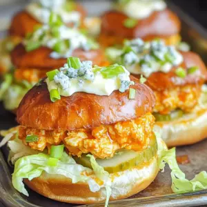- 1 lb ground chicken - 1/2 cup buffalo sauce - 1/4 cup cream cheese - 1/4 cup minced green onions - 1 teaspoon garlic powder - 1 teaspoon onion powder - Salt and pepper to taste - 8 slider buns - 1 cup shredded lettuce - 1/2 cup sliced pickles - 1/2 cup crumbled blue cheese The main ingredients for these spicy buffalo chicken sliders come together to create a delicious flavor. Ground chicken is the star of the dish. It gives a lean base that cooks up nicely. The buffalo sauce adds heat and tang. You can adjust this to your liking. Cream cheese brings in a rich, creamy element that balances the spice. Green onions add a fresh crunch and a pop of color. The additional ingredients enhance the flavor. Garlic powder and onion powder deepen the taste. You can add salt and pepper to bring it all together. The slider buns are perfect for holding everything in. For a great finish, think about the optional ingredients. Shredded lettuce adds a crisp touch. Sliced pickles give a nice tang. Crumbled blue cheese adds a creamy, bold layer. These toppings can take your sliders to the next level. {{ingredient_image_1}} - In a large mixing bowl, combine the ground chicken, buffalo sauce, cream cheese, minced green onions, garlic powder, onion powder, salt, and pepper. - Mix until well combined. Make sure all ingredients blend evenly for the best flavor. - Preheat a skillet over medium heat. Lightly grease it with cooking spray or some oil. - Form the chicken mixture into small patties, about the size of your slider buns. You will have around eight patties. - Place the patties in the skillet and cook for about 4-5 minutes on each side. They should turn a nice golden color and be cooked through. - If you want, toast the buns lightly in the skillet or toaster. - Assemble the sliders by placing a chicken patty on each bun. Top with shredded lettuce, pickles, and blue cheese crumbles if you like. - If you enjoy more spice, drizzle a little extra buffalo sauce on top before serving. Enjoy your sliders fresh and hot! To get the spice level just right, you can adjust the buffalo sauce. Start with 1/2 cup but feel free to add more for extra heat. If you want to mix it up, try other hot sauces too. Each sauce has its own flavor. Experiment until you find your favorite. Make sure the patties are cooked all the way through. They should reach an internal temperature of 165&deg;F. This keeps the sliders safe and tasty. Use oils like canola or avocado oil for cooking. They add great flavor and help the patties brown nicely. These sliders pair well with side dishes like fries or a fresh salad. For drinks, consider light beers or sweet tea. They balance the spice and enhance the meal. Enjoy each bite with something refreshing on the side! Pro Tips Adjust the Spice Level: You can modify the amount of buffalo sauce to suit your spice tolerance. Start with less and add more if needed. Chill the Mixture: For easier handling, chill the chicken mixture in the fridge for about 30 minutes before forming patties. Use a Meat Thermometer: Ensure your chicken patties are fully cooked by checking that they reach an internal temperature of 165&deg;F (75&deg;C). Customize Your Toppings: Feel free to add other toppings like jalape&ntilde;os, avocado, or a drizzle of ranch for a twist on flavor. {{image_2}} You can swap the ground chicken for turkey. Turkey gives you a leaner slider. If you want a plant-based option, use ground meat alternatives. These options still hold flavor well. You can enjoy the same spicy kick with different proteins. Adding cheese to the chicken mix makes it creamy and rich. Cream cheese works great, but you can also use cheddar or pepper jack. For more flavor, try different sauces. You can mix BBQ sauce or ranch with the buffalo sauce. This gives a fresh twist to your sliders. The buns can change the whole slider vibe. Whole grain buns add fiber, while brioche provides a sweeter taste. Don't forget to add extra toppings. Avocado adds creaminess, while jalape&ntilde;os bring more heat. These little changes can make your sliders exciting each time. To store leftover sliders, place them in an airtight container. Make sure to cool them first. This keeps them fresh for later. You can also wrap each slider in plastic wrap. This will help avoid drying out. Keep your sliders in the fridge for up to three days. For best results, store the patties and buns separately. This way, the buns stay soft. To freeze uncooked patties, form them into small rounds. Place them on a baking sheet lined with parchment paper. Freeze them for about an hour. Once solid, transfer the patties into freezer bags. Squeeze out the air to prevent freezer burn. When ready to cook, thaw them in the fridge overnight. For reheating cooked sliders, use an oven or microwave. Heat until they are warm throughout but not dry. In the fridge, these sliders last for about three days. In the freezer, they can stay good for up to three months. Always check for signs of spoilage before eating. If they look or smell off, it&rsquo;s best to toss them. Yes, you can prepare the sliders ahead of time. Mix the chicken and sauce, then form the patties. Place them on a tray and cover with plastic wrap. You can keep them in the fridge for up to 24 hours. This saves time when you are ready to cook. Just remember to cook them thoroughly before serving. To tone down the heat, reduce the buffalo sauce. You can start with just a few tablespoons. Mixing in more cream cheese also helps. It adds creaminess and cuts the spice. Another tip is to serve the sliders with a cooling side, like ranch dressing or avocado. This balances the flavors well. These sliders pair great with many sides. Consider serving them with crispy fries or fresh salad. You could also try coleslaw for a crunchy bite. For drinks, cold beer or lemonade works well. Both enhance the spicy flavor of the sliders. These Spicy Buffalo Chicken Sliders are easy to make and full of flavor. You mix simple ingredients, form patties, and cook them to perfection. Adjust the spice to your taste, and enjoy tasty variations. Store leftovers correctly for later munching. With these tips, you'll create sliders that impress. Try these sliders for your next gathering or game day for a fun meal. Enjoy every bite and share them with family and friends for added joy!