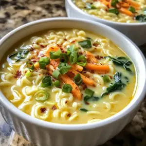 - 2 packs instant ramen noodles (discard the seasoning packets) - 2 cups vegetable or chicken broth - 1 cup coconut milk - 1 tablespoon miso paste - 1 teaspoon soy sauce - 1 cup baby spinach - 1 carrot, julienned - 2 green onions, thinly sliced - 1 teaspoon sesame oil - Salt and pepper to taste - Optional: chili flakes for a spicy kick You can swap chicken broth for vegetable broth to keep it vegetarian. Almond milk works well if you need a non-dairy option instead of coconut milk. If you don&rsquo;t have miso paste, you can use tahini or peanut butter for a different flavor. You can add cooked chicken or shrimp for protein. A soft-boiled egg on top adds richness. Try adding mushrooms or bok choy for extra veggies. If you like spice, sprinkle chili flakes or add sriracha for heat. Enjoy customizing your ramen! {{ingredient_image_1}} Start by taking a medium pot. Pour in 2 cups of vegetable or chicken broth. Heat it over medium heat until it simmers. This step warms the broth, making it ready for flavor. Next, add 1 tablespoon of miso paste. Stir well to dissolve it fully. Miso adds depth to the broth. Then, add 1 teaspoon of soy sauce for a savory boost. Lastly, pour in 1 cup of coconut milk. Stir until the mixture is creamy and smooth. Once the broth is ready, it&rsquo;s time to add some color and crunch. Toss in 1 cup of baby spinach and 1 julienned carrot. Cook them for about 2-3 minutes. This softens the veggies while keeping them fresh. The spinach adds a nice green touch, and the carrot brightens the dish. Now, let&rsquo;s get to the noodles! Add the 2 packs of instant ramen noodles into the pot. Cook them for 3-4 minutes, or until they are just tender. Remember, you should discard the seasoning packets they come with. Mixing the noodles with the broth lets them soak up all the flavors. Once done, drizzle in 1 teaspoon of sesame oil. This adds a nutty taste. Season with salt, pepper, and optional chili flakes to your liking. Finally, serve hot with sliced green onions on top for a lovely finish. You can make this ramen unique. Start with the base. Use chicken or vegetable broth. Swap in a different broth for a new taste. Add your favorite veggies, like mushrooms or bell peppers. You can even use leftover cooked meat. This dish works well with chicken, shrimp, or tofu. Spice it up with chili flakes or sriracha. If you like it sweet, add a touch of honey. The options are endless! To get that creamy texture, coconut milk is key. It gives the broth a rich feel. Mix it well with the miso and broth. This mix makes the base smooth. If you want it even creamier, add more coconut milk. You can also blend in soft tofu for extra creaminess. Just remember to stir slowly to keep it smooth. You can save time with a few tricks. Use pre-cut veggies like baby spinach and julienned carrots. They cook faster. Have your broth simmering while you prep. This way, you cut down on cooking time. Use instant ramen noodles, as they cook quickly. If you want more flavor, prepare the broth in advance. Store it in the fridge for quick meals. With these hacks, you can enjoy your ramen in just ten minutes! Pro Tips Use Fresh Ingredients: Fresh vegetables like spinach and carrots not only enhance flavor but also add vibrant color and nutrition to your ramen. Customize Your Broth: Experiment with different broths such as mushroom or beef for a unique taste. Adding a splash of lime juice can also elevate the flavors. Perfect Noodle Texture: Keep an eye on the noodles to avoid overcooking. They should be al dente for the best texture. Garnish Generously: Don't skip the toppings! A sprinkle of sesame seeds, chopped herbs, or a soft-boiled egg can make your ramen even more delicious and visually appealing. {{image_2}} You can make this ramen vegan easily. Simply use vegetable broth and coconut milk. Skip the miso paste or choose a vegan version. The broth stays creamy and rich without meat. Add extra veggies like mushrooms or bell peppers for more texture. This way, you enjoy a hearty and filling meal that's still plant-based. If you want to add proteins, consider tofu or tempeh. Both options soak up flavors well. Cube firm tofu and saut&eacute; it until golden. For tempeh, steam it first for better taste. Add these proteins to the pot along with the noodles. This makes your ramen more filling and nutritious. You can also use cooked chicken or shrimp if you prefer meat. To boost the flavor, think about adding fresh herbs. Cilantro and basil add a nice touch. You can also sprinkle in some sesame seeds for crunch. If you like heat, chili flakes or sriracha work wonders. For a tangy twist, a squeeze of lime brightens everything up. These small changes can make your creamy ramen feel new each time. If you have leftover ramen, store it in an airtight container. It will stay good for up to three days in the fridge. Keep the broth and noodles separate if you can. This helps keep the noodles from getting too soggy. To reheat your ramen, pour the broth into a pot. Warm it over medium heat until hot. Add the noodles and veggies, cooking for a few minutes. Stir gently to mix everything well. You can also use a microwave if you prefer. Just cover it to keep moisture in. Freezing ramen is simple but tricky. You can freeze the broth, but it's best to skip the noodles. Cooked noodles can get mushy when thawed. Instead, freeze the broth in ice cube trays. Then, pop out a few cubes when you want a quick meal. Just add fresh noodles when you reheat the broth. Yes, you can make this ramen ahead of time. Cook the broth and add the veggies. Keep the noodles separate until you are ready to eat. This way, the noodles stay firm. When you&rsquo;re ready, heat the broth, add the noodles, and enjoy! If you don&rsquo;t have coconut milk, try using almond milk or soy milk. These options keep the dish creamy. You can also use heavy cream for a richer taste. If you want a lighter option, go for low-fat milk. Just keep in mind it may change the flavor slightly. To make your ramen spicier, add chili flakes or sriracha. Start with a little, then taste it. You can always add more. Another great option is to mix in some fresh sliced jalape&ntilde;os. They add heat and a nice crunch to the dish! You&rsquo;ve learned how to make delicious ramen with fresh ingredients and easy steps. I shared tips for making it your own, from adding proteins to choosing flavors. We also covered storing and reheating leftovers for future meals. Remember, cooking is about fun and creativity. You can change up the recipe as you wish. Enjoy your ramen journey, and don&rsquo;t hesitate to keep experimenting!