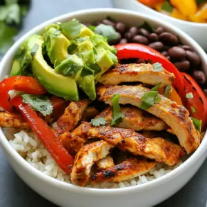 To make these Chicken Fajita Meal Prep Bowls, you need: - 2 chicken breasts, sliced into strips - 1 red bell pepper, sliced - 1 green bell pepper, sliced - 1 yellow onion, sliced - 3 tablespoons olive oil - 2 teaspoons chili powder - 1 teaspoon cumin - 1 teaspoon smoked paprika - 1 teaspoon garlic powder - 1 tablespoon lime juice - Salt and pepper to taste - 2 cups cooked brown rice or quinoa - 1 cup black beans, drained and rinsed - 1 avocado, diced (for topping) - Fresh cilantro (for garnish) I love using fresh ingredients. They make the dish burst with flavor. The spices are key for that zesty kick. You can add fun toppings to make your meal special. Here are some ideas: - Lime wedges for a fresh squeeze - Sliced jalape&ntilde;os for heat - Sour cream for creaminess - Shredded cheese for extra flavor Feel free to mix and match. These toppings can change the meal completely! You can easily swap ingredients based on what you have. Here are some options: - Use turkey or tofu instead of chicken for different proteins. - Swap brown rice with cauliflower rice for a low-carb choice. - If you don&rsquo;t have black beans, use pinto beans or corn. These substitutes help keep the meal fun and exciting. Don&rsquo;t be afraid to get creative! {{ingredient_image_1}} Start by cutting the chicken breasts into strips. Place them in a large bowl. Add 2 tablespoons of olive oil, chili powder, cumin, smoked paprika, garlic powder, lime juice, salt, and pepper. Mix everything well. Make sure each piece of chicken gets coated with the marinade. Let it sit for about 10 minutes. This helps the chicken soak up all the flavors. Heat a large skillet on medium-high. Once it&rsquo;s hot, add the marinated chicken. Cook for 6-8 minutes. Stir occasionally to avoid sticking. Cook until the chicken reaches 165&deg;F (75&deg;C). This ensures it&rsquo;s safe to eat. Once cooked, remove the chicken from the skillet and place it on a plate. In the same skillet, add 1 tablespoon of olive oil. Then, toss in the sliced bell peppers and onions. Saut&eacute; these for about 5-7 minutes. You want them to be tender but still crisp. Season them with salt and pepper to taste. This adds extra flavor to the dish. It&rsquo;s a simple step but makes a big difference. To save time, prep your ingredients ahead. Slice the chicken and veggies the night before. Store them in airtight containers in the fridge. This way, they are ready to go when you need them. Cook your grains in bulk. You can make enough brown rice or quinoa for several meals. Divide the cooked grains into portions. This cuts down on cooking time throughout the week. Use fresh spices for the best taste. Toasting chili powder and cumin in the skillet adds depth. Marinate your chicken for at least 30 minutes. This helps the flavors soak in. Don't skip the lime juice; it brightens the entire dish. You can also add a pinch of cayenne pepper for heat. A dash of hot sauce can give it an extra kick. Make each bowl look appealing. Layer the ingredients for a colorful display. Start with the grains at the bottom. Then, add the fajita chicken, followed by the saut&eacute;ed veggies. Top with diced avocado and cilantro. For a fun touch, add lime wedges on the side. This not only looks good but adds a fresh burst of flavor when served. Pro Tips Marinating Matters: Allow the chicken to marinate for at least 30 minutes for a deeper flavor. If you have more time, refrigerate it overnight for maximum taste. Vegetable Crunch: To keep the bell peppers and onions crisp, avoid overcooking them. They should be tender yet still have a slight crunch when served. Customize Your Beans: Feel free to mix different beans like pinto or kidney beans for added variety and flavor in your meal prep bowls. Toppings Galore: Experiment with different toppings such as sliced jalape&ntilde;os, sour cream, or cheese to elevate the flavor profile of your fajita bowls. {{image_2}} You can switch out chicken for other proteins. Try shrimp, beef, or turkey. Each protein brings its own flavor. For shrimp, cook it quickly to keep it tender. Beef needs a bit longer. Turkey works well if you want a lighter option. Use the same marinade for each protein to keep it simple. If you prefer a plant-based meal, go for tofu or tempeh. Both soak up the marinade well. Saut&eacute; them just like you would with chicken. You can also add more beans, like pinto or kidney, for extra protein. Don&rsquo;t forget to add extra veggies, like zucchini or mushrooms, to boost flavor and nutrition. While brown rice and quinoa are great bases, you have other choices. Try couscous, farro, or even cauliflower rice. Each grain adds its own texture. Couscous cooks fast and is fluffy. Farro has a nice chewiness, while cauliflower rice is low-carb and light. Experiment to find your favorite! To keep your Chicken Fajita Meal Prep Bowls fresh, store them in the fridge. Make sure to let the bowls cool down before sealing them. This helps avoid condensation. Use airtight containers to keep the flavors locked in. If you plan to eat them within four days, they will stay tasty. When you are ready to eat, reheat your meal prep bowl. Use a microwave for quick reheating. Heat for about 2-3 minutes on medium power. Stir halfway through to ensure even warming. If you want to use the oven, preheat it to 350&deg;F (175&deg;C). Cover the bowl with foil and heat for 10-15 minutes. This keeps the chicken and veggies juicy. Choose glass or BPA-free plastic containers. Glass containers are great for reheating. They are safe and sturdy. Look for containers with separate sections. This helps keep your chicken, veggies, and grains apart. This way, you can enjoy each component fresh and flavorful. Chicken Fajita Meal Prep Bowls can last in the fridge for up to four days. Make sure to store them in airtight containers. This keeps the flavors fresh and helps prevent spoilage. Yes, you can freeze Chicken Fajita Meal Prep Bowls. They will stay good for about three months in the freezer. To freeze, separate the chicken, rice, and veggies in different containers. This way, they won't get mushy when thawed. If you want a different base, try using cauliflower rice or couscous. Both options cook fast and add a nice texture. You can also use whole grain pasta for a fun twist on this meal. Adding vegetables is easy! You can toss in corn, zucchini, or spinach. Just saut&eacute; them with the bell peppers and onions. This boosts nutrition and makes your meal colorful and tasty. You now have a complete guide to making delicious Chicken Fajita Meal Prep Bowls. We covered each ingredient needed, from chicken to spices, and explored fun toppings. I shared step-by-step instructions and helpful tips for meal prep. You learned how to customize your bowl with proteins and grains, ensuring variety. Remember the best storage tips to keep your meals fresh. With these insights, you can create tasty and healthy meals with ease. Enjoy your cooking and make each bowl your own!
