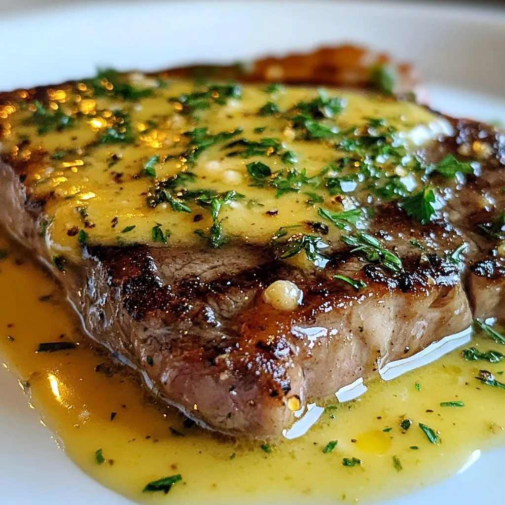 - 2 ribeye steaks (about 1 inch thick) - 4 tablespoons unsalted butter - 4 cloves garlic, minced - 1 teaspoon fresh thyme leaves (or ½ teaspoon dried thyme) - Salt and pepper to taste Ribeye steaks are the star of this dish. Their rich flavor and tenderness make them perfect for garlic butter cooking. I recommend using steaks that are about 1 inch thick. This thickness gives them the best chance to sear nicely while staying juicy inside. Unsalted butter adds a rich, creamy taste. It also helps to brown the garlic without burning it. Garlic, minced into small pieces, brings a bold flavor. Fresh thyme adds an earthy note. You can use dried thyme in a pinch, but fresh is always best. Don’t forget to season with salt and pepper to enhance all the flavors! - 1 cup heavy cream - ½ cup grated Parmesan cheese - 1 tablespoon fresh parsley, chopped (for garnish) For the Parmesan cream sauce, I love using heavy cream. It creates a rich, smooth base for the sauce. The grated Parmesan cheese adds a salty, nutty flavor. It melts into the cream, thickening it beautifully. Garnish with fresh parsley for a pop of color and freshness. It brightens the dish and adds a nice touch. This sauce pairs perfectly with the steak, making it a true delight on your plate! {{ingredient_image_1}} First, you need to prepare the steaks. Start by patting the ribeye steaks dry with paper towels. This helps create a nice crust. Next, season both sides generously with salt and pepper. This enhances the flavor. Let the steaks sit at room temperature for about 30 minutes. This step is key to even cooking. Now, let's cook the steaks. In a large skillet over medium-high heat, melt 2 tablespoons of butter. Once the butter sizzles, add the steaks. Cook for about 4-5 minutes on one side. Look for a golden-brown crust. Flip the steaks and cook for another 3-4 minutes for medium-rare. Adjust the time if you want a different doneness. During the last minute, add minced garlic and fresh thyme to the skillet. Spoon the melted butter over the steaks. This infuses them with rich flavor. After cooking, remove the steaks and let them rest on a plate. Cover them loosely with foil to keep warm. Next, it's time for the Parmesan cream sauce. In the same skillet, lower the heat to medium. Pour in the heavy cream. Scrape the bottom of the pan to mix in the flavorful bits. Let the cream reduce for about 2-3 minutes. Then, whisk in the grated Parmesan cheese slowly. Keep whisking until the sauce is smooth and creamy. Taste and add more salt and pepper if needed. This sauce will make your steak truly special. To cook steak just right, you need to know about doneness. Here are the main levels: - Rare: Cool red center, 120-130°F - Medium Rare: Warm red center, 130-135°F - Medium: Warm pink center, 135-145°F - Medium Well: Slightly pink center, 145-155°F - Well Done: No pink, 155°F and above Use a meat thermometer for best results. This tool takes the guesswork out of cooking. Resting your steak is very important. After cooking, let it sit for about five minutes. This step helps the juices stay inside. If you cut too soon, the juices run out, making it dry. To make a richer sauce, start with high-quality cream. Heavy cream gives the sauce its thick, creamy texture. You can also add a splash of white wine for depth. Adjust flavors to your taste. If you want it cheesier, add more Parmesan. Taste as you go. A little salt or pepper can make a big difference. For a touch of freshness, try adding a squeeze of lemon juice. This brightens the sauce and balances the richness. Pro Tips Resting the Steaks: Allowing the steaks to rest after cooking helps to redistribute the juices, ensuring a more flavorful and tender bite. Use a Meat Thermometer: For perfect doneness, invest in a meat thermometer. Aim for 130°F (54°C) for medium-rare for the best texture and flavor. Quality Ingredients Matter: Choose high-quality ribeye steaks and fresh herbs. The better the ingredients, the better the overall dish will taste. Customize the Sauce: Feel free to add other ingredients to the Parmesan cream sauce, such as sautéed mushrooms or spinach, for added flavor and nutrition. {{image_2}} You can use different cuts of steak to make this dish. Sirloin works well. It has great flavor and is less fatty. Filet mignon is another choice. It is tender and cooks fast. Each cut gives a unique taste to the meal. You can try these options based on your preference or what you have on hand. Just remember, cooking times may vary. Keep an eye on the steak as it cooks. You can change the cream sauce to fit your taste. Adding fresh herbs like rosemary can brighten the dish. Basil also works nicely and adds a sweet note. You can also use other cheeses for a twist. Try Gruyère for a nutty flavor. Or use blue cheese for a bold taste. Mix and match to create your own special sauce. Experimenting lets you find what you love most. To keep your Garlic Butter Steak and Parmesan Cream Sauce fresh, store them properly. First, let the steak cool to room temperature. Then, wrap the steak tightly in plastic wrap or foil. This helps keep it moist. Place the wrapped steak in an airtight container. Store it in the fridge for up to three days. For the sauce, allow it to cool before transferring it to a separate airtight container. You can keep the sauce in the fridge for about four days. If you want to store the sauce for longer, consider freezing it. Just remember to use a freezer-safe container. The sauce can last up to three months in the freezer. Reheating your steak and sauce without drying them out is key. For the steak, the best method is to use the oven. Preheat your oven to 250°F (120°C). Place the steak on a baking sheet. Heat it for about 20-25 minutes. This warms it slowly, keeping it juicy. For the cream sauce, pour it into a small saucepan. Heat it on low over the stove. Stir it often to avoid burning. If it gets too thick, add a splash of milk or cream to bring it back to a smooth texture. This way, your meal will taste just as delicious as when you first made it. Yes, you can! Many cheeses work well in the sauce. For a creamy texture, try cream cheese or mascarpone. If you want a sharper taste, go for aged cheddar or Gouda. Each cheese will give a unique flavor to the sauce. You can mix these cheeses with Parmesan for a more complex flavor. Remember to adjust the salt, as some cheeses are saltier than others. Experimenting with cheese makes your dish special and fun! Garlic Butter Steak is rich and flavorful. It pairs well with simple sides. Here are some great options: - Garlic Mashed Potatoes: Creamy and buttery, they soak up the sauce well. - Roasted Vegetables: Carrots, broccoli, or asparagus add color and nutrients. - Caesar Salad: Crisp romaine and creamy dressing balance the steak's richness. - Rice Pilaf: Fluffy rice with herbs complements the steak nicely. These sides create a full meal that is satisfying and delicious! To check steak doneness, use the touch test. Here’s how: - Rare: Feels soft, like the flesh of your palm. - Medium-Rare: Slightly firmer, like the area below your thumb. - Medium: Firm, similar to the base of your thumb. - Well-Done: Very firm, like the tip of your thumb. You can also make a small cut in the steak. If the juices run clear, it's done. Resting the steak for a few minutes lets the juices settle, making it juicy and tasty. Enjoy your perfectly cooked steak! In this blog post, we explored how to make Garlic Butter Steak and Parmesan Cream Sauce. We discussed the main ingredients, including ribeye steaks, butter, garlic, and thyme. You learned important steps for cooking steaks to perfection and tips for making a rich sauce. To mix things up, I shared variations for cuts of steak and ways to adjust the sauce. Remember to store leftovers properly and reheat carefully. This dish can impress anyone. Enjoy creating a delicious meal that satisfies your taste buds and wow your guests!