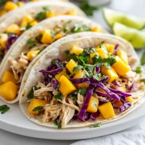 - 1 lb boneless, skinless chicken thighs - 1 can (14 oz) coconut milk - Juice and zest of 2 limes - 2 tablespoons honey - 2 garlic cloves, minced The main ingredients create a great base for these tacos. Chicken thighs bring rich flavor and tenderness. Coconut milk adds creaminess and a tropical touch. Limes give a bright, zesty kick. Honey balances the flavors with sweetness. Garlic brings warmth and depth. - 1 teaspoon ground cumin - 1 teaspoon chili powder - Salt and pepper to taste Seasoning is key for tasty tacos. Ground cumin adds a warm, earthy note. Chili powder gives a hint of heat. Salt and pepper enhance all the flavors. Adjust to your taste for a perfect mix. - 8 small corn tortillas - 1 cup shredded red cabbage - &frac12; cup diced mango - &frac14; cup chopped fresh cilantro - Lime wedges for serving Assembling the tacos is fun and easy. Corn tortillas hold all the goodness. Shredded red cabbage adds crunch and color. Diced mango introduces sweetness and freshness. Fresh cilantro brings a burst of flavor. Lime wedges finish each taco with a zesty squeeze. {{ingredient_image_1}} - In a large bowl, whisk together: - 1 can (14 oz) coconut milk - Juice and zest of 2 limes - 2 tablespoons honey - 2 minced garlic cloves - 1 teaspoon ground cumin - 1 teaspoon chili powder - Salt and pepper to taste This marinade gives the chicken great flavor. After mixing, add the chicken thighs to the bowl. Make sure they are fully coated in the marinade. Cover the bowl and place it in the fridge. Let it marinate for at least 30 minutes. For more flavor, you can marinate for up to 2 hours. - Preheat your grill or skillet over medium-high heat. - Remove the chicken from the marinade and let the excess drip off. Cook the chicken for about 6 to 8 minutes on each side. The goal is to get it slightly charred and fully cooked. The internal temperature should reach 165&deg;F (75&deg;C). After cooking, let the chicken rest for 5 minutes. This helps keep it juicy. Then, shred the chicken using two forks. - Warm the corn tortillas on the grill or in a dry skillet. Heat them for about 30 seconds on each side until they are soft. - Place a generous amount of shredded chicken on each tortilla. Top them with shredded red cabbage, diced mango, and chopped cilantro. This adds crunch and sweetness. Serve with lime wedges on the side for an extra burst of flavor. Enjoy your tasty coconut lime chicken tacos! - For the best flavor, marinate the chicken for at least 30 minutes. - If you have time, marinate for up to 2 hours. This makes the chicken taste great. - To ensure even coating, mix the marinade well before adding the chicken. - Make sure each piece of chicken is covered with the marinade. - Preheat your grill or skillet to medium-high heat. This helps the chicken cook well. - Cook the chicken for about 6-8 minutes on each side. - Use a meat thermometer to check if the chicken is done. It should reach 165&deg;F (75&deg;C). - Let the chicken rest for 5 minutes after cooking. This keeps it juicy. - Pair your tacos with a cold drink like limeade or a light beer. - For a fun look, arrange the tacos on a colorful platter. - Sprinkle extra cilantro over the tacos for freshness. - Serve lime wedges on the side for an extra burst of flavor. Pro Tips Marinate for Maximum Flavor: Allow the chicken to marinate for at least 2 hours or overnight for deeper flavor infusion. Perfectly Shredded Chicken: Let the chicken rest for a few minutes after grilling for juicier meat, making it easier to shred. Warm Tortillas: Warm the corn tortillas in a dry skillet to enhance their flavor and make them more pliable for assembly. Garnish for Presentation: Add extra cilantro and lime wedges on the serving platter for an attractive and inviting presentation. {{image_2}} You can switch up the protein in these tacos. Shrimp works well with the coconut lime flavors. Just marinate shrimp like you do with chicken. Cook them for just a few minutes until they turn pink. Tofu is another great option. Use firm tofu, and cut it into cubes. Marinate and cook the same way. If you prefer chicken breasts, feel free to use those instead of thighs. They will still soak up the marinade and taste great. Want to spice things up? Add more spices to the marinade. Try smoked paprika or cayenne for heat. You could also mix in a splash of hot sauce for extra zest. Fresh herbs like mint or basil can add a pop of flavor. Seasonal fruits can bring in new tastes too. Pineapple or peach chunks work well with the coconut. Just toss them on the grill for a few minutes for a smoky finish. If you need gluten-free options, use corn tortillas as we do in this recipe. They are naturally gluten-free and perfect for tacos. If you want to make these tacos vegan, substitute the chicken with jackfruit. Jackfruit mimics the texture of pulled chicken well. Make sure to use coconut milk that has no animal products. This way, you keep all the great flavors while sticking to your diet. After making these tacos, store any leftovers in an airtight container. This helps keep them fresh. You should refrigerate them within two hours of cooking. The chicken stays tasty for up to three days. To keep the tortillas crisp, store them separately. Use parchment paper between the tortillas to avoid sticking. If you want to save the chicken for later, freeze it. Place the cooked chicken in a freezer bag. Remove as much air as possible before sealing. It lasts up to three months in the freezer. To thaw, move it to the fridge overnight. For quick reheating, use the microwave or stovetop. Just make sure it reaches 165&deg;F (75&deg;C) before eating. When stored properly, the chicken stays good for three days in the fridge. If frozen, it can last for three months. Be on the lookout for signs of spoilage. If the chicken has an off smell or unusual color, it&rsquo;s best to throw it away. Always trust your senses when checking food safety. If you need a substitute for coconut milk, you have options. You can use whole milk or heavy cream for a creamy texture. For a non-dairy option, try almond milk or soy milk. Use 1 cup of either, but you might miss the coconut flavor. To get that flavor back, add a bit of coconut extract. Yes, you can prepare these tacos ahead of time. Marinate the chicken the night before. Store the marinade and chicken in the fridge. When you are ready, just grill the chicken. Warm up the tortillas and assemble when you are ready to eat. You can easily add heat to your tacos. Try adding jalape&ntilde;os or serrano peppers to the toppings. You can also mix in a pinch of cayenne pepper into the marinade. If you want more flavor, drizzle hot sauce over the finished tacos. Adjust to your taste! You now know how to make delicious chicken tacos. Start with marinating chicken thighs in a mix of coconut milk, lime, and spices. Grill until cooked, and assemble with tasty toppings like mango and cabbage. Remember to store leftovers properly for future meals. Feel free to mix things up with different proteins or spices. Enjoy crafting these tacos for any occasion. They are easy to make and always a hit!