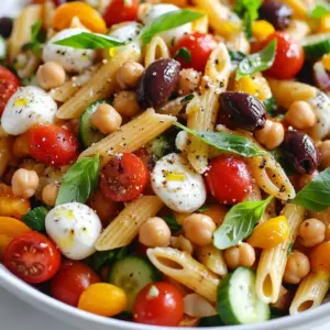 For this high-protein Italian pasta salad, you need several tasty ingredients. Here&rsquo;s what you will gather: - 2 cups whole wheat penne pasta - 1 cup cooked chickpeas (canned or boiled) - 1 cup cherry tomatoes, halved - 1/2 cucumber, diced - 1/2 red bell pepper, diced - 1/4 cup Kalamata olives, sliced - 1/2 cup mozzarella balls (bocconcini), halved - 1/4 cup fresh basil leaves, chopped - 1/4 cup olive oil - 2 tablespoons balsamic vinegar - 1 teaspoon garlic powder - Salt and pepper to taste These ingredients work together to create a bright and fresh dish. The whole wheat pasta adds fiber. The colorful veggies bring vitamins and crunch. This salad shines with its protein content. Whole wheat penne and chickpeas are the main protein sources. Chickpeas add a nice texture and taste. Plus, the mozzarella balls give extra protein and creaminess. To make your salad even better, consider some optional garnishes. Fresh basil leaves add color and flavor. A sprinkle of black pepper enhances taste too. If you like, drizzle more olive oil on top for shine. These little touches make your salad look and taste amazing! {{ingredient_image_1}} First, grab a pot and fill it with water. Bring the water to a boil and add a pinch of salt. Now, add 2 cups of whole wheat penne pasta. Cook it according to the package instructions until it is al dente. This usually takes about 8 to 10 minutes. Once done, drain the pasta and rinse it under cold water. This stops the cooking process and keeps it firm. While the pasta cooks, prepare your veggies. Take 1 cup of cherry tomatoes and cut them in half. Next, chop 1/2 cucumber and 1/2 red bell pepper into small pieces. Also, slice 1/4 cup of Kalamata olives. Finally, chop 1/4 cup of fresh basil leaves. Put all these veggies in a large mixing bowl. Now it's time for the dressing. In a small bowl, whisk together 1/4 cup of olive oil and 2 tablespoons of balsamic vinegar. Add 1 teaspoon of garlic powder, along with salt and pepper to taste. Whisk until everything is well combined. This dressing adds great flavor to the salad. Once the pasta is cool, add it to the large bowl with the veggies. Pour the dressing over the pasta and veggies. Gently toss everything together. Make sure the pasta is evenly coated with the dressing. Taste your salad and adjust the seasoning if needed with more salt or pepper. For the best flavor, cover the bowl with plastic wrap and refrigerate the salad for at least 30 minutes. This allows the flavors to mix and become even more delicious. When you are ready to serve, give it a quick toss, and enjoy! To make the best pasta salad, use whole wheat penne. This gives more fiber and flavor. Cook it al dente, so it's firm and not mushy. After cooking, rinse your pasta in cold water. This cools it down and stops the cooking. You want a nice, fresh texture. To boost protein, add more chickpeas or other beans. You can also mix in grilled chicken or turkey. Another great option is to use edamame or diced tofu. These options bring a tasty protein punch. They keep the salad filling and nutritious. For extra flavor, try adding fresh herbs. Basil is great, but you can also use parsley or oregano. A squeeze of fresh lemon juice brightens the taste. You might also add crushed red pepper for heat. Don't forget to adjust salt and pepper for balance. Pro Tips Cook Pasta Al Dente: Ensure the penne pasta is cooked al dente for the perfect texture that holds up in the salad. Chill Before Serving: Refrigerate the salad for at least 30 minutes to allow the flavors to meld and enhance the taste. Fresh Ingredients Matter: Use fresh vegetables and herbs to elevate the flavor and nutritional value of your pasta salad. Adjust Dressing to Taste: Feel free to adjust the olive oil and balsamic vinegar according to your preference for a more personalized flavor. {{image_2}} You can change your pasta salad with the seasons. In summer, add fresh corn or zucchini. In fall, try roasted butternut squash for warmth. Winter calls for hearty greens, like kale or spinach. Each season brings new tastes and colors. Feel free to swap ingredients based on what you have. Instead of whole wheat penne, use regular pasta or gluten-free options. You could switch chickpeas for black beans or lentils. If you can&rsquo;t find mozzarella balls, try feta or goat cheese. Experimenting keeps the dish fresh and fun! For a vegan spin, skip the mozzarella. Instead, add avocado or extra chickpeas for creaminess. You can also toss in nuts or seeds for crunch. These swaps keep your salad tasty and full of protein. Enjoy your meal while sticking to your diet! Store any leftover pasta salad in an airtight container. This keeps it fresh. Place the container in the fridge right away. This helps keep the flavors and texture. You can eat this salad cold or at room temperature. If you want to reheat it, warm it gently in the microwave. Use medium heat and only heat for a short time. This helps avoid overcooking the pasta. This pasta salad lasts for about three to five days in the fridge. After that, it may lose flavor and texture. Always check for any signs of spoilage before eating. If you see any mold or an off smell, throw it away. Enjoy your delicious High-Protein Italian Pasta Salad! Yes, you can make this pasta salad ahead of time. I often prepare it the night before. This gives the flavors time to mix. Just store it in an airtight container in the fridge. The salad stays fresh for about 3 days. You can add many different proteins to this salad. Grilled chicken, shrimp, or even diced turkey work great. Tofu is another good choice if you want a vegetarian option. Each protein adds its own taste and texture to the dish. Absolutely! This salad is perfect for meal prep. It&rsquo;s easy to make in big batches. Portion it into containers for your lunches or dinners. Just make sure to store the dressing separately if you want it fresh. To make this salad gluten-free, swap the whole wheat penne for gluten-free pasta. There are many good options available now. Always check the labels to ensure they are gluten-free. You can still enjoy all the great flavors! In this blog post, we explored how to make a tasty pasta salad. We covered main ingredients, protein sources, and optional garnishes. I shared step-by-step instructions for perfect pasta, veggies, and dressing. You learned tips for a great pasta salad and how to boost flavors. We discussed tasty variations and how to store your leftovers. Pasta salad is versatile and easy to personalize. With these tips, you can create your own delicious version. Enjoy making it your way!