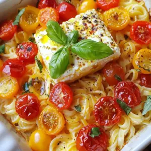 - 1 block (200g) feta cheese - 500g cherry tomatoes (mixed colors if possible) - 3 tablespoons olive oil The heart of this dish is the feta cheese. It adds a rich creaminess. The cherry tomatoes bring a sweet, juicy burst of flavor. I like using mixed colors for a pop of visual appeal. Olive oil helps blend everything and adds depth. - 4 cloves garlic, minced - 1 teaspoon dried oregano - 1 teaspoon red pepper flakes (optional for a kick) Garlic gives a warm aroma and a savory touch. Dried oregano adds a hint of earthiness. If you want heat, red pepper flakes are perfect. You can adjust these to match your taste, making it a fun dish to personalize. - Fresh basil leaves, for garnish - 200g cooked pasta (penne or fusilli work well) Fresh basil adds a bright, herbal note to the dish. It makes everything look beautiful too. As for pasta, penne or fusilli works great with the creamy sauce. You can use whatever pasta you have on hand. {{ingredient_image_1}} 1. Preheating the oven Start by preheating your oven to 200&deg;C (400&deg;F). This step is key to getting the right texture for your dish. 2. Arranging the tomatoes Grab a baking dish and place 500g of cherry tomatoes in a single layer. Choose mixed colors for a beautiful look. Drizzle with 2 tablespoons of olive oil. Then, sprinkle salt and pepper over them. Add 4 minced garlic cloves, 1 teaspoon of dried oregano, and optional red pepper flakes for heat. 3. Adding feta cheese Place 1 block (200g) of feta cheese right in the center of the tomatoes. Drizzle the last tablespoon of olive oil over the feta. This will help it melt nicely during baking. 4. Baking time and tips Bake in the preheated oven for about 25-30 minutes. Look for blistered tomatoes and slightly golden feta. This is when you know it&rsquo;s ready! 5. Mashing feta and tomatoes Once out of the oven, let it cool for a minute. Use a fork to mash the feta and tomatoes together. This creates a creamy sauce that pulls everything together. 6. Mixing with pasta Stir in 200g of cooked pasta, like penne or fusilli, until it's well coated with the cheesy tomato mixture. This adds heartiness to your dish and makes it a full meal. To avoid soggy tomatoes, choose ripe but firm ones. Overripe tomatoes release too much juice. Spread them in a single layer in your baking dish. This helps them roast nicely. For perfect feta consistency, use a block of feta, not crumbled. A block melts better, creating that creamy texture. Place it in the center of the tomatoes and drizzle olive oil on top. This helps it brown and get soft. You can easily adjust spice levels. If you want it mild, skip the red pepper flakes. For more heat, add extra flakes. You could also mix in some crushed black pepper for added flavor. Feel free to experiment with different cheeses. Goat cheese is a great swap if you want a tangy flavor. You could also use mozzarella for a creamier taste. Pair this dish with a side salad for a fresh touch. A simple green salad with lemon dressing works well. Garlic bread is another great option to soak up the sauce. For presentation, serve in the baking dish for a rustic look. You can top it with fresh basil leaves for color and flavor. Drizzling a little olive oil on the top adds a nice shine. Pro Tips Choosing Tomatoes: Opt for a variety of cherry tomatoes for a burst of sweetness and color. Mixed varieties enhance both flavor and presentation. Feta Cheese Tip: For a creamier texture, use a block of feta that is marinated in herbs or oil. This adds an extra layer of flavor to the dish. Cooking Pasta: Make sure to cook the pasta al dente before mixing it with the sauce. This ensures it holds its texture and doesn't become mushy. Herb Variations: Feel free to experiment with fresh herbs like thyme or rosemary instead of basil. They can offer a unique twist to your cheesy tomato bake. {{image_2}} You can change the feta cheese to fit your taste. Goat cheese works well here. It gives a tangy flavor that pairs nicely with the tomatoes. If you're looking for vegan options, try using almond or soy-based feta. These options still provide creaminess without the dairy. Want to add more veggies? Bell peppers are a great choice. They add a sweet crunch that makes the dish even better. You can also mix in fresh spinach. It wilts nicely and adds a pop of color and nutrition. To boost the taste, consider adding herbs and spices. Fresh thyme or rosemary can bring new life to your dish. You might also like to add some protein. Grilled chicken or shrimp can make this meal heartier and more filling. After enjoying your TikTok Feta Tomato Bake, store any leftovers right away. This dish tastes best when fresh, but you can keep it for later. Place the leftover bake in an airtight container. This keeps it safe from other smells in your fridge. Use a glass or plastic container with a tight lid. If you use a bowl, cover it with plastic wrap. When it's time to enjoy your leftovers, you have two great options: the oven or microwave. If you want the best flavor, use the oven. Preheat it to 180&deg;C (350&deg;F). Place the bake in a baking dish and cover it with foil. Heat for about 15-20 minutes until warm. This way, the texture stays nice. If you are short on time, the microwave works too. Place a serving on a microwave-safe plate. Heat it for 1-2 minutes, stirring halfway through. Keep an eye on it to avoid overcooking. Remember, using the oven helps keep the creamy texture you love. This dish lasts about 3 to 5 days in the fridge. Store it in an airtight container. Make sure it cools down before you seal it. This keeps the flavors fresh while keeping it safe to eat. Yes, you can make this dish vegan! Swap the feta cheese for a vegan feta alternative. You can also use tofu for a similar texture. Use coconut oil instead of olive oil for a different taste. You can serve this bake with a fresh green salad. A side of garlic bread pairs well too. For a lighter meal, add steamed veggies like broccoli or asparagus. Enjoy the bake with your favorite wine or sparkling water to complete your meal! This article covered the TikTok Feta Tomato Bake with essential ingredients, instructions, and tips. You learned how to prepare, bake, and mix this dish for a delicious meal. With variations, storage info, and FAQs, you have all you need to succeed in the kitchen. Enjoy experimenting with flavors and serving ideas. Try different ingredients to make it your own. Happy cooking!