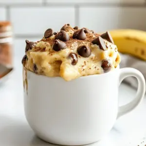 To make your Chocolate Chip Banana Bread Mug Cake, gather these simple ingredients: - Ripe banana - All-purpose flour - Baking powder - Baking soda - Sugar - Salt - Vanilla extract - Milk (dairy or plant-based) - Vegetable oil - Chocolate chips - Optional: Cinnamon Each ingredient plays a key role. The ripe banana acts as a natural sweetener and keeps the cake moist. All-purpose flour provides the structure, while baking powder and baking soda help it rise. Sugar adds sweetness, and salt enhances all the flavors. Vanilla extract gives a warm aroma, while milk makes the batter smooth. Vegetable oil adds richness and moisture. Chocolate chips bring that delightful melty touch, and cinnamon is a great optional spice for extra warmth and flavor. Make sure your banana is ripe; this will ensure the best taste. You can use any milk you like, so feel free to choose your favorite! Enjoy the process of mixing these ingredients and watch as they transform into a delicious treat! {{ingredient_image_1}} How to mash the banana Start with a ripe banana. Place it in a microwave-safe mug. Use a fork to mash the banana until it is smooth. Make sure there are no chunks left. This step makes your cake fluffy. Mixing dry ingredients Next, add the dry ingredients. Include 1/4 cup of all-purpose flour, 1/4 teaspoon of baking powder, 1/4 teaspoon of baking soda, 1 tablespoon of sugar, and 1/8 teaspoon of salt. Mix these well with your fork. You want them blended evenly. Incorporating wet ingredients Now, it&rsquo;s time for the wet ingredients. Pour in 1/4 teaspoon of vanilla extract, 2 tablespoons of milk, and 2 tablespoons of vegetable oil. Stir well until everything is combined. This will give your cake moisture and flavor. Folding in chocolate chips Finally, gently fold in 2 tablespoons of chocolate chips. If you love cinnamon, sprinkle a bit on top now. This adds a nice touch to the flavor. Microwave settings Put your mug in the microwave. Set it to high for 1 to 1.5 minutes. Start with 1 minute to check. The cake will rise and firm up. Checking the doneness At the one-minute mark, look at your cake. If it springs back when touched, it&rsquo;s done. If it still feels wet, give it a few more seconds. Be careful not to overcook it. Letting it cool After cooking, let your mug cake cool for about one minute. This helps avoid burns and lets the flavors settle. Optional toppings You can enjoy it plain, or you can add toppings. Try more chocolate chips or a dollop of whipped cream. A sprinkle of nuts or a drizzle of honey also works well. Enjoy your treat! To get the best texture in your mug cake, avoid overcooking. Microwaves can vary in power. Start by checking your cake at one minute. If it looks a bit wet, microwave it in short bursts. This method keeps your cake moist. The ripeness of your banana matters too. A ripe banana is soft and has brown spots. This means it is sweeter and will blend better in your mug cake. If your banana is too green, the cake may taste starchy. Feel free to swap chocolate chips. Try peanut butter chips or white chocolate. You can even use nuts for a crunch. Just remember, keep the amount the same to maintain balance. Add-ins can change your cake's flavor. A pinch of cinnamon gives warmth. You could also try nutmeg or chopped nuts. Mix and match until you find your favorite. Pair your mug cake with ice cream for a treat. A scoop of vanilla or chocolate ice cream adds creaminess. The warm cake and cold ice cream make a great combo. Whipped cream is another tasty option. A dollop on top makes it fancy. You can even sprinkle chocolate chips or nuts for a lovely finish. Enjoy your creation! Pro Tips Use Overripe Bananas: For the best flavor and sweetness, use bananas that are very ripe with lots of brown spots. Microwave Power Varies: Microwave cooking times can vary, so keep an eye on your mug cake as it cooks to prevent it from overflowing or becoming dry. Customize Your Add-Ins: Feel free to experiment with different mix-ins like nuts, dried fruit, or even a spoonful of peanut butter for added flavor and texture. Serve Warm: This mug cake is best enjoyed warm. Top it with a scoop of ice cream or whipped cream for a delightful treat! {{image_2}} You can change the flavor of your mug cake easily. Here are two fun ideas: - Peanut butter chocolate chip mug cake: Add 1 tablespoon of peanut butter to your mix. It adds a nice nutty taste. The chocolate chips pair well with the peanut flavor. - Nutty banana mug cake: Mix in some chopped nuts like walnuts or pecans. This gives your cake a crunchy texture. It also boosts the flavor and nutrition. You can make this mug cake fit your diet. Here are some tips: - Vegan version tips: Use plant-based milk and swap the egg for 1 tablespoon of applesauce. This keeps the cake moist and yummy without any animal products. - Gluten-free adaptations: Replace all-purpose flour with a gluten-free flour blend. Make sure it includes a binding agent like xanthan gum for the best results. If you want a smaller treat, you can make mini versions. Just follow these steps: - Adjusting ingredients for mini mugs: Cut the ingredients in half. Use about 2 tablespoons of mashed banana and 2 tablespoons of flour. This creates a perfect mini cake. - Cooking time adjustments: Cook the mini mug cake for about 30 to 45 seconds. Check for doneness; it should rise but stay soft. To keep your leftover mug cake fresh, let it cool first. Place it in an airtight container. This keeps moisture in and air out. You can also cover it with plastic wrap. For best taste, eat it within a day. To reheat, use the microwave. Heat it for 10 to 15 seconds. Check if it's warm enough. If not, heat again in small bursts. This keeps the cake soft and tasty. If you want to make multiple servings, simply double the recipe. Use several mugs for each serving. Mix all ingredients in a bowl. Divide the batter into each mug. For freezing, let the mug cake cool completely. Wrap it tightly with plastic wrap. Then place it in a freezer-safe bag. It can last up to a month. When ready, thaw in the fridge overnight. Your chocolate chip banana bread mug cake lasts about one day at room temperature. It stays fresh in the fridge for about three days. If you freeze it, it can last for a month. Always check for changes in smell or texture before eating. Can I make this without a microwave? Yes, you can bake this mug cake in an oven. Preheat the oven to 350&deg;F (175&deg;C). Pour the batter into a small baking dish. Bake for about 15-20 minutes. Check for doneness with a toothpick. What can I use instead of banana? You can use applesauce or pumpkin puree. Both add moisture and sweetness. Use 1/4 cup of either as a substitute. How do I know when the mug cake is done? The mug cake is done when it rises and is firm. Insert a toothpick in the center. If it comes out clean, it is ready. Can I double the recipe? Yes, you can double the recipe. Use a larger mug or bowl. Adjust the cooking time as needed. Start with 1.5 minutes and check for doneness. Is it safe to eat after a few hours? It is best to eat the mug cake fresh. If you leave it out for a few hours, it may dry out. Store it in the fridge if you need to save it. What to do if the cake doesn&rsquo;t rise? If the cake doesn't rise, check your baking powder and baking soda. They should be fresh. Make sure to mix the ingredients well. Fixing a dry mug cake If your mug cake is dry, try adding more milk. You can also top it with whipped cream or a drizzle of chocolate sauce to add moisture. This blog post guides you through making a delicious mug cake. You learned about the ingredients, steps, and tips for the perfect cake. Remember to pick ripe bananas and watch the cooking time for the best results. Explore flavor variations and customize your mug cake to your taste. With simple storage tips, you can enjoy your treat later. Mug cakes are fun and quick, perfect for snacks or desserts. Dive in, mix it up, and enjoy every bite!