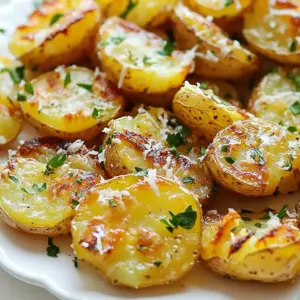 - 1.5 lbs baby Yukon gold potatoes - 4 cloves garlic, minced - 1/4 cup olive oil The star of this dish is the baby Yukon gold potatoes. They are naturally creamy and buttery. I love using them because they hold their shape well after cooking. Next up is minced garlic. Garlic adds a rich, savory flavor that makes these potatoes irresistible. Lastly, we have olive oil. It brings out the taste of the garlic and helps achieve that perfect crispy texture. - 1 teaspoon dried rosemary - 1 teaspoon dried thyme - Salt and pepper to taste - Fresh parsley, chopped (for garnish) - Optional: grated Parmesan cheese For seasonings, dried rosemary and thyme add depth. Fresh herbs bring brightness and freshness. Salt and pepper are essential for balancing the flavors. As a finishing touch, I like to sprinkle fresh parsley for color. If you want a cheesy twist, add grated Parmesan cheese in the last few minutes of baking. It melts beautifully and enhances the dish even more. {{ingredient_image_1}} Start by adding the baby Yukon gold potatoes to a large pot. Cover them completely with cold water. This helps them cook evenly. Bring the pot to a boil over medium-high heat. Cook the potatoes for about 15-20 minutes. Check for doneness with a fork; they should be tender but not falling apart. Once done, drain the potatoes and let them cool slightly. In a small saucepan, heat the olive oil over medium heat. Add the minced garlic, dried rosemary, and dried thyme. Stir the mixture often for about 2-3 minutes. You want the garlic to smell great but not turn brown. Brown garlic can taste bitter. If it starts to brown, take it off the heat right away. On a greased baking sheet, place the boiled potatoes. Use a potato masher or the bottom of a glass to gently smash each potato. Aim for about 1/2 inch thickness. This thickness helps them get nice and crispy. Be careful not to break them apart; you want each potato to stay in one piece. Preheat your oven to 425&deg;F (220&deg;C). Once heated, bake the smashed potatoes for 25-30 minutes. Look for a golden-brown color and crispy edges. This is when they are done. If you want extra crispiness, you can bake them a few minutes longer. In the last 5 minutes of baking, you can sprinkle grated Parmesan cheese over the potatoes if you want. This adds a nice cheesy flavor. When they come out of the oven, let them cool for a couple of minutes. Finally, sprinkle fresh chopped parsley on top before serving. Enjoy your crispy garlic smashed potatoes! To get your potatoes extra crispy, try these tips: - Bake at High Heat: Set your oven to 425&deg;F (220&deg;C). This high heat helps the edges crisp up nicely. - Use Olive Oil: Olive oil has a good smoke point. It helps the potatoes brown without burning. Using the right tools makes a big difference: - Ideal Potato Masher: A sturdy masher helps you smash the potatoes evenly. Look for one with a wide base. - Baking Sheet Options: Use a heavy-duty baking sheet. It spreads heat evenly and avoids warping. Storing your leftovers correctly keeps them tasty: - Storing Leftovers: Place cooled potatoes in an airtight container. They stay fresh in the fridge for about 3 days. - Reheating for Optimal Texture: To reheat, bake them again at 400&deg;F (200&deg;C) for about 10-15 minutes. This restores their crispiness. Pro Tips Choose the Right Potatoes: Baby Yukon gold potatoes are ideal for this recipe due to their creamy texture and flavor, but you can also use red potatoes for a different taste. Get Creative with Herbs: Feel free to experiment with other herbs like thyme or oregano to customize the flavor profile to your liking. Smash with Care: When smashing the potatoes, apply even pressure to ensure they don't completely fall apart; you want them to hold some shape for better crispiness. Perfect Baking Temperature: Baking at a high temperature ensures a crispy exterior; if you're not getting the desired crispiness, try broiling for the last few minutes. {{image_2}} You can boost the taste of your crispy garlic smashed potatoes by adding herbs and spices. Fresh herbs like basil or chives can bring a new twist. You can also try spices like paprika or cayenne for a little heat. Cheese is another great way to enhance flavor. While Parmesan is a classic choice, feel free to experiment with feta or cheddar. Each cheese adds a unique taste and texture. If you want to make these potatoes vegan-friendly, simply skip the cheese. You can replace the olive oil with a plant-based butter for extra richness. For gluten-free options, rest easy. This dish is naturally gluten-free. Just ensure any spices or additional ingredients are labeled gluten-free to stay safe. You can switch up the type of potatoes you use. Red potatoes or fingerlings work well and add a different flavor. They may require slight changes in cooking time, so keep an eye on them. For red potatoes, remember they may cook faster than Yukon golds. Fingerlings might need a bit longer, so test them with a fork for doneness. Adjust cooking times based on the type of potato you choose. Crispy garlic smashed potatoes pair well with many main dishes. They shine next to roasted chicken or grilled steak. The rich flavors of garlic complement the meat perfectly. For a lighter option, serve them with baked fish. The crispy texture adds a delightful crunch to any meal. For side dishes, think fresh salads. A simple mixed green salad brightens the plate. You can also try coleslaw for a crunchy contrast. Roasted vegetables work well too, adding color and nutrients. Plating can make your dish look even better. Use a large platter for a family-style meal. Arrange the smashed potatoes in a circle, leaving space in the middle. Add a small bowl of sauce or dip for fun. Garnishing can elevate your dish. Sprinkle fresh parsley on top for a pop of color. If you want a festive touch, add grated Parmesan cheese just before serving. This gives a nice contrast to the golden potatoes. Want to prepare in advance? You can boil the potatoes a day early. Store them in the fridge after cooling. This saves time on the day of your gathering. When it&rsquo;s time to serve, smash and bake the potatoes. Reheating is easy; just pop them in the oven. Bake at 425&deg;F for about 10-15 minutes or until hot. This keeps them crispy and delicious! To make potatoes crispy, you need to smash them well. The thicker they are, the less crispy they will be. After smashing, coat them with olive oil. Bake at a high temperature, like 425&deg;F (220&deg;C). This helps create a crispy outside. Turning the potatoes halfway through baking can help as well. Yes, you can use other potatoes for this dish. Red potatoes work well, but they may not be as creamy. Russets are drier and might give a different texture. Fingerling potatoes are also a fun choice. Just remember to adjust the cooking time if needed. These potatoes pair well with many dishes. Try serving them with grilled chicken or steak. They also go great with roasted vegetables. For a lighter meal, serve them with a fresh salad. Don&rsquo;t forget to add your favorite dipping sauce, like aioli or ranch. To store leftovers, place them in an airtight container. Keep them in the fridge for up to three days. When ready to eat, reheat in the oven at 375&deg;F (190&deg;C). This will help them regain some crispiness. You can also microwave them, but they won&rsquo;t be as crispy. Yes, you can make these potatoes ahead of time. Follow the recipe until just before baking. Store the smashed potatoes in the fridge for up to a day. When you&rsquo;re ready, drizzle with garlic oil and bake. This way, you save time when serving. You now have a clear guide for making crispy garlic smashed potatoes. We covered the key ingredients: Yukon gold potatoes, garlic, and olive oil. You learned the best techniques for boiling, smashing, and baking to get that perfect crispy texture. Remember to add your favorite herbs and cheeses for extra flavor. These potatoes pair well with many dishes and can be a hit at gatherings. Enjoy experimenting with variations and serving ideas to make them your own. Happy cooking!