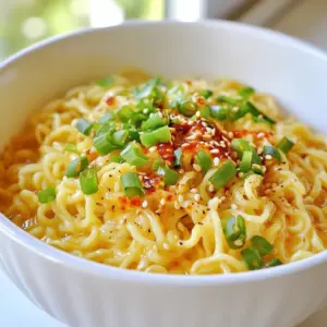 - 2 packs instant ramen noodles (any variety) - 3 tablespoons unsalted butter - 4 cloves garlic, minced - 1 tablespoon sriracha (adjust to taste) - 1 tablespoon soy sauce - 1 teaspoon sesame oil - 1 green onion, finely sliced - Salt to taste This dish shines with simple yet bold flavors. The butter adds richness, while garlic gives a nice kick. Sriracha brings heat, and soy sauce adds depth. These ingredients work together to make a tasty meal. - 1 tablespoon sesame seeds (optional) Adding sesame seeds gives a nice crunch. They also add a nutty flavor that pairs well with the spicy sauce. Feel free to skip them, but they make the dish look even better. - Large pot for boiling noodles - Large skillet for the sauce - Knife for chopping garlic and green onions - Cutting board for prep work - Colander for draining noodles These tools make the cooking process smooth. A sharp knife helps with quick chopping, and a colander drains noodles perfectly. Having everything ready speeds up your cooking time and keeps things tidy. {{ingredient_image_1}} To start, bring a pot of water to a boil. Use enough water to cover the noodles fully. Add the instant ramen noodles to the pot and cook them according to the package instructions. This usually takes about 3 to 5 minutes. Stir the noodles gently to prevent them from sticking. When they're ready, drain the noodles in a colander and set them aside. Next, heat a large skillet over medium heat. Add 3 tablespoons of unsalted butter to the skillet and let it melt. Once the butter is melted, add 4 minced garlic cloves. Saut&eacute; the garlic for about 2 to 3 minutes. Keep an eye on it to avoid burning. You want it to be fragrant and golden brown. After that, stir in 1 tablespoon of sriracha, 1 tablespoon of soy sauce, and 1 teaspoon of sesame oil. Mix these well and let the sauce simmer for a minute. Now, it&rsquo;s time to combine the noodles and sauce. Add the cooked ramen noodles to the skillet with the sauce. Toss them around until they are completely coated in the spicy garlic butter sauce. Taste the noodles and add salt if needed. Serve the ramen in large bowls. For a beautiful finish, garnish with sliced green onions and sesame seeds if you like. Enjoy your delicious meal! To get the best garlic flavor, use fresh garlic. Fresh garlic gives a strong taste. Mince it well to release its oils. Saut&eacute; the minced garlic in butter until it turns golden brown. This step is key! If you burn it, the taste will turn bitter. Keep an eye on it and stir often for even cooking. The spice level can be adjusted with sriracha. Start with one tablespoon for a mild kick. If you like more heat, add more sriracha. Mix it well into the garlic butter sauce. Taste as you go! You can also add chili flakes if you prefer a different spice. Always aim for a balance between heat and flavor. Presentation makes your meal more appealing. Serve your spicy garlic butter ramen in large bowls. After plating, drizzle extra sriracha on top for color. Sprinkle sesame seeds for a nice crunch. Add finely sliced green onions for a fresh look. A pop of color elevates the dish and makes it more appetizing! Pro Tips Adjust the Spice Level: If you prefer a milder dish, start with less sriracha and add more to taste. You can also replace sriracha with a milder hot sauce. Butter Alternatives: For a lighter version, substitute half the butter with olive oil or use a plant-based butter for a vegan option. Extra Protein: Boost the meal by adding cooked chicken, tofu, or a soft boiled egg on top of the ramen for added protein and flavor. Garnish Variations: Experiment with garnishes like crushed red pepper flakes, cilantro, or lime wedges for a fresh twist on your ramen. {{image_2}} You can easily boost the health of your ramen. Add fresh veggies to your dish. Here are some tasty options: - Spinach - Bok choy - Mushrooms - Carrots - Bell peppers Simply chop the veggies and toss them in the skillet. Add them right after the garlic. Cook until they are just tender. This adds color, flavor, and nutrients to your ramen. Want to make your meal heartier? Add some protein! Here are quick options: - Cooked chicken - Tofu - Shrimp - Eggs If using eggs, boil them while cooking the ramen. Add them right before serving. For other proteins, mix them in the skillet after the sauce. This way, they soak up all the flavors. You can switch up the sauce to keep it exciting. Try these ideas: - Hoisin sauce for a sweet touch - Chili garlic sauce for extra heat - Peanut sauce for a nutty twist Feel free to mix and match sauces. Adding fresh herbs like cilantro or basil can also enhance the flavor. Get creative and make it your own! To store leftover ramen, first let it cool. Place the noodles in an airtight container. Add the sauce on top. This keeps the noodles from drying out. Make sure to keep any toppings separate. Store in the fridge for up to three days. When you reheat ramen, add a splash of water. This helps steam the noodles and sauce. Use a skillet over medium heat for best results. Stir gently to combine. You can also use the microwave. Heat in short bursts, stirring each time. This keeps your ramen tasty and not mushy. You can freeze ramen, but it needs some care. Cook the noodles only until they are al dente. Cool them before freezing. Place the noodles in a freezer-safe bag. Remove as much air as you can. For the sauce, freeze it in a separate container. It can last up to a month. When you&rsquo;re ready, thaw both in the fridge overnight. Then, reheat as mentioned above. Yes, you can make this ramen vegetarian. Simply replace the butter with vegan butter. For the sauce, use a vegetarian soy sauce. This way, you keep all the great flavors while making it plant-based. You can also add veggies like bell peppers or mushrooms for more texture and taste. If you don't have sriracha, you can use chili paste or hot sauce. Adjust the amount to fit your heat level. For a milder option, try using sweet chili sauce. This will give you some heat without being too spicy. To make this ramen gluten-free, choose gluten-free instant ramen noodles. Look for soy sauce that is labeled gluten-free as well. This way, you can enjoy the tasty flavors without the gluten. Just check the labels to make sure all the ingredients fit your needs. In this post, we explored how to make spicy garlic butter ramen. We covered essential and optional ingredients, along with the tools you'll need. I shared step-by-step instructions, tips for perfect flavor, and ways to make this dish unique. Storage tips ensure your ramen stays fresh. Cooking is fun and exploring flavors is key. Experiment and make this recipe your own. Enjoy every bite!