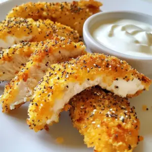 - 1 pound chicken tenderloins - 1 cup buttermilk - 1 cup all-purpose flour - 1 cup breadcrumbs - 4 tablespoons everything bagel seasoning - 1 teaspoon garlic powder - 1 teaspoon onion powder - Salt and pepper to taste - Vegetable oil for frying Gathering the right ingredients is key to making delicious Everything Bagel Chicken Tenders. Here&rsquo;s what you need: First, the star of the dish is 1 pound of chicken tenderloins. They are juicy and cook quickly. Next, you&rsquo;ll need 1 cup of buttermilk. This helps make the chicken super tender. For the breading, you will need 1 cup of all-purpose flour and 1 cup of breadcrumbs. The flour helps the coating stick. The breadcrumbs give it a nice crunch. Now, let's add flavor! You need 4 tablespoons of everything bagel seasoning. This seasoning is what makes these tenders special. You will also need 1 teaspoon each of garlic powder and onion powder. These spices add more depth to the taste. Lastly, don&rsquo;t forget salt and pepper to taste. You will also need some vegetable oil for frying. This helps achieve that crispy texture we all love. With these ingredients ready, you are one step closer to crispy and flavorful chicken tenders! {{ingredient_image_1}} For juicy chicken tenders, marinate in buttermilk. Pour 1 cup of buttermilk over 1 pound of chicken tenderloins in a bowl. Make sure all the chicken is covered. Cover the bowl and let it sit in the fridge for at least 30 minutes. This helps tenderize the chicken and adds flavor. Next, prepare the coatings. In one shallow dish, mix 1 cup of all-purpose flour with a teaspoon of salt, pepper, garlic powder, and onion powder. Stir well so there are no lumps. In another shallow dish, combine 1 cup of breadcrumbs with 4 tablespoons of everything bagel seasoning. This mix will give your chicken a great crunch and flavor. Now, let&rsquo;s bread the chicken. Take the marinated chicken out of the buttermilk. Let the excess buttermilk drip off. First, dredge each chicken piece in the flour mixture, coating it well. Then, dip it back into the buttermilk. Finally, coat it in the breadcrumb mixture. Press gently to ensure that the coating sticks well. This will give you a crispy outside. It&rsquo;s time to fry the chicken! Heat about 1/4 inch of vegetable oil in a large skillet over medium-high heat. Once the oil is hot, carefully add the chicken tenders in batches. Fry them until they turn golden brown, about 3-4 minutes per side. Use a meat thermometer to check that they reach an internal temperature of 165&deg;F (75&deg;C). This step is key to ensuring your chicken is safe to eat. After frying, transfer the chicken tenders to a paper towel-lined plate. This helps drain any extra oil. Serve them warm with your favorite dipping sauces. You can also try plain Greek yogurt for a healthier option. Enjoy your crispy and flavorful everything bagel chicken tenders! Marinating the chicken is key. Buttermilk makes the meat tender and juicy. I suggest marinating for at least 30 minutes. If you have time, let it sit longer for better flavor. Frying the chicken requires careful attention. Heat the oil enough to sizzle when you add the tenders. Fry in small batches to avoid crowding. This helps them cook evenly. Use a meat thermometer to check for doneness. Aim for 165&deg;F (75&deg;C) for safety and taste. If you prefer a healthier option, consider air frying. Preheat the air fryer to 400&deg;F (200&deg;C). Lightly spray the chicken with oil before cooking. Cook for about 10-12 minutes, flipping halfway. Baking is another great method. Preheat your oven to 425&deg;F (220&deg;C). Place the breaded tenders on a baking sheet lined with parchment. Bake for 20-25 minutes, flipping once. This gives you crispy chicken without all the oil. Feel free to customize the seasoning! If you love more spice, add cayenne or paprika. For a milder flavor, use less everything bagel seasoning. You can also mix in your favorite herbs, like thyme or oregano. This way, you can make the dish your own. Pro Tips Marinate for Flavor: Allowing the chicken tenderloins to marinate in buttermilk for at least 30 minutes enhances flavor and tenderness. Double Dipping Technique: For extra crunch, double dip the chicken tenders in buttermilk after the flour coating before rolling them in breadcrumbs. Temperature Check: Use a meat thermometer to ensure the chicken reaches an internal temperature of 165&deg;F (75&deg;C) for safe consumption. Drain Properly: Let the fried chicken tenders rest on a paper towel-lined plate to absorb excess oil, keeping them crispy. {{image_2}} You can make this dish gluten-free or low-carb. For a gluten-free option, swap all-purpose flour with almond flour or coconut flour. Use gluten-free breadcrumbs for the coating. For low-carb, try crushed pork rinds instead of breadcrumbs. They add crunch and flavor! You can also experiment with different seasoning blends. Instead of everything bagel seasoning, try ranch seasoning or chili powder. This gives your chicken tenders a new taste. To take your chicken tenders to the next level, add spices like smoked paprika or cayenne pepper. These will give a nice kick! You can also mix in some fresh herbs, like dill or parsley, for a burst of freshness. Another option is to add lemon zest for a bright flavor. Serving chicken tenders can be fun! Try making wraps with lettuce or tortillas. Fill them with veggies and your favorite sauces. You can also slice the tenders and toss them into a salad. This makes a tasty, crunchy topping. For a snack, serve them with dips like ranch, barbecue sauce, or hummus. The options are endless! To keep your chicken tenders fresh, let them cool first. Place them in an airtight container. You can refrigerate them for up to three days. If you want to store them longer, freeze the tenders. Wrap them tightly in plastic wrap or foil. Then, place them in a freezer-safe bag. This helps prevent freezer burn. To reheat your chicken tenders and keep them crispy, use an oven or air fryer. Preheat the oven to 375&deg;F (190&deg;C). Place the tenders on a baking sheet. Bake for about 10-15 minutes. If using an air fryer, set it to 350&deg;F (175&deg;C) and cook for 5-8 minutes. Avoid using a microwave, as it can make the tenders soggy. In the fridge, your chicken tenders will stay fresh for about three days. If you freeze them, they can last up to three months. For best taste, enjoy them within the first month. Always check for any signs of spoilage before eating. Yes, you can use frozen chicken tenderloins. However, you should thaw them first. Place them in the fridge overnight or use the microwave for a quick thaw. This ensures even cooking and better texture. When cooking, make sure they reach 165&deg;F (75&deg;C) for safety. You can replace buttermilk with plain yogurt or milk mixed with vinegar. To make a quick substitute, add one tablespoon of vinegar to one cup of milk. Let it sit for five minutes before using. This will create a similar tangy flavor and help tenderize the chicken. To know if the chicken is done, use a meat thermometer. The internal temperature should reach 165&deg;F (75&deg;C). You can also check for a golden brown color on the outside. The juices should run clear when you cut into the chicken. Yes, you can prep the chicken ahead of time. Marinate the chicken, coat it, and store it in the fridge for a few hours. You can also freeze the breaded chicken. Just fry them when you're ready to eat. This way, you have a quick meal ready to go! This blog post showed how to make tasty chicken tenders from scratch. You learned about the key ingredients, from chicken to everything bagel seasoning. I walked you through each step: marinating, coating, frying, and serving. You now have tips for perfecting your tenders and storage methods to enjoy later. Remember, cooking is fun and simple. With a few tweaks, you can customize these tenders to your taste. So, grab your ingredients and get cooking!