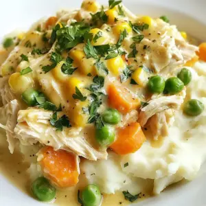 - 4 boneless, skinless chicken breasts - 1 packet (1 ounce) ranch dressing mix - 1 cup cream cheese, softened - 1 can (10.5 ounces) cream of chicken soup - 1 cup chicken broth - 1 cup frozen mixed vegetables (peas, carrots, corn) - 1 teaspoon garlic powder - 1 teaspoon onion powder - Salt and pepper to taste - Fresh parsley, chopped (for garnish) To make Creamy Ranch Crockpot Chicken, you need a few simple items. Each ingredient plays a big role in the flavor and texture. First, the chicken breasts are the star of the dish. They become tender and juicy as they cook. Next, the ranch dressing mix adds a great flavor boost. It&rsquo;s what makes this meal stand out. The cream cheese gives the dish a rich and creamy texture. Then, the cream of chicken soup adds depth and keeps everything moist. Chicken broth enhances the overall taste and ensures the chicken stays juicy. The frozen mixed vegetables add color and nutrition. They are easy to use and save you time. Garlic powder and onion powder provide extra layers of flavor. Lastly, salt and pepper are crucial for seasoning. You can adjust them to your taste. Fresh parsley on top adds a nice touch. It makes the dish look bright and fresh. With these ingredients, you can create a meal that is both delicious and easy to make. Remember, the right mix of flavors will make your dinner a hit! {{ingredient_image_1}} Start by placing the four chicken breasts at the bottom of your crockpot. Make sure they are flat and not overlapping. Next, grab a bowl. Combine one packet of ranch dressing mix, one cup of softened cream cheese, one can of cream of chicken soup, and one cup of chicken broth. Mix these ingredients until they blend well together. This creamy sauce will coat your chicken and keep it moist. Pour this mixture over the chicken breasts, ensuring they are fully covered. Now, sprinkle one teaspoon of garlic powder, one teaspoon of onion powder, and salt and pepper to taste over the top. Lastly, add one cup of frozen mixed vegetables, like peas, carrots, and corn. Do not stir! Keeping the veggies on top helps them cook evenly. Cover your crockpot with its lid. Cook the chicken on low for six to seven hours or on high for three to four hours. This slow cooking will make the chicken tender and flavorful. To check for doneness, use a meat thermometer. The chicken should reach an internal temperature of 165&deg;F. If you don&rsquo;t have a thermometer, simply cut into the chicken. It should be white and the juices should run clear. Once the chicken is cooked, use two forks to shred it right in the crockpot. Shredding helps mix the chicken with the creamy sauce and veggies. Stir everything together well. Now, taste your dish and adjust the seasoning if needed. If you want, you can add more salt, pepper, or even a little more ranch mix for extra flavor. Serve it warm, and don&rsquo;t forget to garnish with fresh parsley for a lovely touch! - Season your chicken breasts well. Use salt and pepper to enhance flavor. - Mix ranch dressing, cream cheese, soup, and broth well. This gives the dish its creaminess. - Make sure your cream cheese is soft. This helps it blend smoothly into the sauce. - Serve the chicken over rice for a filling meal. - Mashed potatoes also make a great base for this dish. - Add a sprinkle of fresh parsley on top for a pop of color and taste. - If the chicken is dry, try adding more broth. This helps keep it moist. - For thick sauce, add a little more broth or cream soup. - If the sauce is too thin, let it cook longer with the lid off to thicken. Pro Tips Cooking Time Matters: Adjust the cooking time based on the size of your chicken breasts. Larger pieces may require additional time for perfect tenderness. Enhance the Flavor: For an extra flavor kick, add some hot sauce or Worcestershire sauce to the cream cheese mixture. Vegetable Variations: Feel free to swap in your favorite vegetables like bell peppers or broccoli for a different twist. Leftover Magic: Use any leftovers to make delicious wraps or sandwiches the next day! {{image_2}} You can easily swap ingredients in this recipe. Try using low-fat cream cheese. It keeps the dish creamy while lowering calories. If you prefer a different protein, turkey works well. Ground beef can also bring a hearty twist. Want to spice things up? Add cumin or paprika for a nice kick. These spices blend well with the ranch flavor. You can also throw in other vegetables. Bell peppers or mushrooms add great taste and color. This dish is flexible! You can turn it into a casserole. Just layer the chicken mix in a baking dish and top with cheese. Bake until bubbly and golden. Another fun idea is to use the chicken in wraps or sandwiches. Load it up with your favorite toppings for a tasty meal on the go. Store any leftover creamy ranch chicken in an airtight container. This helps keep the dish fresh. You can keep it in the fridge for about 3 to 4 days. Always let the dish cool before sealing. This way, you avoid extra moisture inside the container. To freeze, place the chicken in a freezer-safe container. Make sure to leave some space at the top. This allows for expansion as it freezes. The creamy ranch chicken can last for up to 3 months in the freezer. When you&rsquo;re ready to eat, thaw it overnight in the fridge. Reheat it on the stove or in the microwave until it&rsquo;s hot all the way through. You can batch cook this dish for easy meals during the week. It&rsquo;s great for busy days. Use it as a base for other recipes too. Try mixing it with pasta or using it in wraps. The creamy flavor works well with many different sides. Cooking this dish is simple. If you use low heat, it takes about 6 to 7 hours. On high heat, it takes about 3 to 4 hours. You want the chicken to be very tender. Always check if it reaches 165&deg;F to be safe. Yes, you can use fresh vegetables! Fresh peas, carrots, and corn work well. Just chop them into small pieces. Add them in the last hour of cooking to keep them crisp. This way, they add great flavor and color to the dish. You can make this dish gluten-free easily. Use gluten-free ranch dressing mix instead of regular. Check the cream of chicken soup for gluten-free options. Also, make sure your chicken broth is gluten-free. These swaps keep your dish safe and tasty for everyone. This blog post covered everything you need to make Creamy Ranch Crockpot Chicken. You learned about the ingredients and step-by-step instructions for cooking. We shared tips to perfect your dish and variations to keep it exciting. Don't forget about storage info to keep leftovers fresh. This recipe is simple and tasty. You can easily adjust it to fit your taste. Enjoy making this dish again and again!