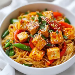 - 200g rice noodles - 200g tofu, cubed - 2 tablespoons gochujang (Korean red chili paste) - 1 tablespoon sesame oil - 1 tablespoon soy sauce - 1 tablespoon honey or maple syrup - 1 clove garlic, minced - 1 teaspoon ginger, grated - 1 red bell pepper, sliced - 1 cup snap peas - 2 green onions, chopped - Sesame seeds and fresh cilantro for garnish This dish starts with the rice noodles. They give the meal a great base. I love using rice noodles because they cook quickly and have a nice chewy texture. Next, the tofu adds protein and a nice bite. Make sure to cube it well. For the sauce, gochujang is key. It brings heat and depth. You can adjust the heat by adding more gochujang if you like spice. The sesame oil adds a nutty flavor. Soy sauce gives it a savory kick. Honey or maple syrup balances the heat with sweetness. Garlic and ginger bring freshness and warmth. The veggies make this dish colorful and healthy. Red bell pepper adds crunch and sweetness. Snap peas are crisp and bright. Green onions add a fresh bite and a pop of color. Don't forget the sesame seeds and cilantro for garnishing. They add a lovely finish. This combination of ingredients makes spicy gochujang noodles a fun and tasty meal. You can mix and match based on what you have. Enjoy making this dish! {{ingredient_image_1}} First, bring a large pot of water to a boil. Add 200g of rice noodles. Cook them according to the package instructions until they are al dente. Once done, drain the noodles and set them aside. In a small bowl, mix 2 tablespoons of gochujang, 1 tablespoon of sesame oil, and 1 tablespoon of soy sauce. Add 1 tablespoon of honey or maple syrup to balance the heat. Then, add 1 clove of minced garlic and 1 teaspoon of grated ginger. Stir until everything is well combined. If you like more spice, feel free to add more gochujang. Next, heat a little oil in a skillet over medium-high heat. Add 200g of cubed tofu to the skillet. Saut&eacute; the tofu for about 5 to 7 minutes until it is golden brown on all sides. Once cooked, remove the tofu from the skillet and set it aside. In the same skillet, add the sliced red bell pepper and 1 cup of snap peas. Stir-fry the vegetables for about 3 to 4 minutes. You want them to be tender but still crisp. Now, it&rsquo;s time to combine everything! Toss the cooked noodles into the skillet with the vegetables. Pour the prepared sauce over the noodles and mix well. Finally, add the saut&eacute;ed tofu back into the skillet. Gently mix everything together until the noodles are coated in sauce. Plate the spicy gochujang noodles into bowls. Garnish them with chopped green onions, sesame seeds, and fresh cilantro. Enjoy your tasty creation! You can easily change the heat level in this dish. Start with 2 tablespoons of gochujang. Taste the sauce after mixing. If you want more heat, add more gochujang. Just remember, a little goes a long way! Tofu can be tricky, but I have some tips. First, use firm or extra-firm tofu. Press the tofu to remove excess water. This helps it get crispy. Heat a non-stick skillet over medium-high heat. Add a little oil and let it get hot. Then, add the cubed tofu. Cook until it&rsquo;s golden brown on all sides, about 5-7 minutes. Don&rsquo;t stir too much; let it sit to form a crust. To cook rice noodles, follow the package instructions closely. Bring water to a boil first. Add the noodles and stir gently. Cook until they are al dente. This usually takes about 4-6 minutes. Drain them quickly and rinse under cold water. This stops the cooking process and keeps them from sticking together. Pro Tips Adjust the Spice Level: If you prefer a milder dish, start with less gochujang and gradually add more to taste. Use Firm Tofu: For the best texture, opt for firm or extra-firm tofu, as it holds its shape better during cooking. Add Crunch: Add chopped peanuts or cashews as a topping for an extra crunch and flavor contrast. Customize Your Veggies: Feel free to substitute with your favorite vegetables like broccoli or carrots for a different twist. {{image_2}} You can change the protein in spicy gochujang noodles. Try using chicken, shrimp, or tempeh. - Chicken: Saut&eacute; diced chicken breast until cooked through. This adds a juicy taste. - Shrimp: Cook shrimp until they turn pink. They add a nice, sweet flavor. - Tempeh: For a plant-based option, use tempeh. Saut&eacute; it for great texture and taste. Feel free to swap out the veggies in the recipe. This can add new flavors and colors. - Broccoli: It cooks well and adds crunch. Just steam or stir-fry it briefly. - Carrots: Slice them thinly and add them for a sweet taste. They look pretty too. - Bell Peppers: Use different colors for a vibrant dish. They all taste great! You can make spicy gochujang noodles gluten-free with simple swaps. - Noodles: Use gluten-free rice noodles or another gluten-free pasta. - Soy sauce: Choose gluten-free soy sauce or tamari. This keeps the flavor while avoiding gluten. - Other ingredients: Always check labels to ensure other items are gluten-free. These variations let you customize your spicy gochujang noodles. Enjoy experimenting! To keep your spicy gochujang noodles fresh, store them in an airtight container. Place them in the fridge if you plan to eat them within a few days. They will stay good for about 3 to 4 days. Make sure to cool the noodles to room temperature before sealing them up. This helps prevent moisture build-up and keeps your noodles from getting soggy. When you&rsquo;re ready to enjoy your leftovers, gently reheat them. You can use a skillet over low heat. Add a splash of water or a little oil to help revive the texture. Stir often to ensure even heating. You can also use the microwave. Just cover the bowl with a lid or a damp paper towel to keep moisture in. Heat in short bursts, stirring in between, until warm. If you want to save your spicy gochujang noodles for later, freezing is a great option. Place the cooled noodles in a freezer-safe bag. Squeeze out as much air as possible before sealing. They can last up to 2 months in the freezer. To thaw, move them to the fridge for a few hours or overnight. Then reheat as mentioned above for the best texture. Gochujang is a thick, red paste from Korea. It is made from red chili powder, glutinous rice, fermented soybeans, and salt. This paste gives dishes a spicy and slightly sweet flavor. Its rich depth adds warmth and complexity. You can find gochujang in many grocery stores or Asian markets. Yes, you can use other noodles. Some great options include udon, soba, or even spaghetti. Each type will change the dish's texture and flavor. Just follow the cooking instructions on the package. Make sure the noodles cook until they are tender but not mushy. Yes, this dish is vegan! The ingredients are all plant-based. You can enjoy it without any animal products. The tofu adds protein, making the meal filling and nutritious. Feel free to add more veggies for an extra boost. The noodles will stay fresh for about 3 to 4 days in the fridge. Store them in an airtight container to keep them safe. When you reheat them, add a splash of water to help revive their texture. Absolutely! To make it spicier, add more gochujang to the sauce. You can also include sliced fresh chili peppers or a sprinkle of red pepper flakes. Adjust the heat level to match your taste. Enjoy experimenting with different spice levels! In this blog post, we explored a simple dish with rice noodles and tofu. We covered essential ingredients, from the spicy gochujang to fresh vegetables. I shared step-by-step instructions to guide you through cooking, along with tips for perfecting tofu and noodles. Consider variations like different proteins and veggies to suit your taste. With easy storage tips, you can enjoy leftovers too. Try this flavorful recipe and make it your own! Happy cooking!
