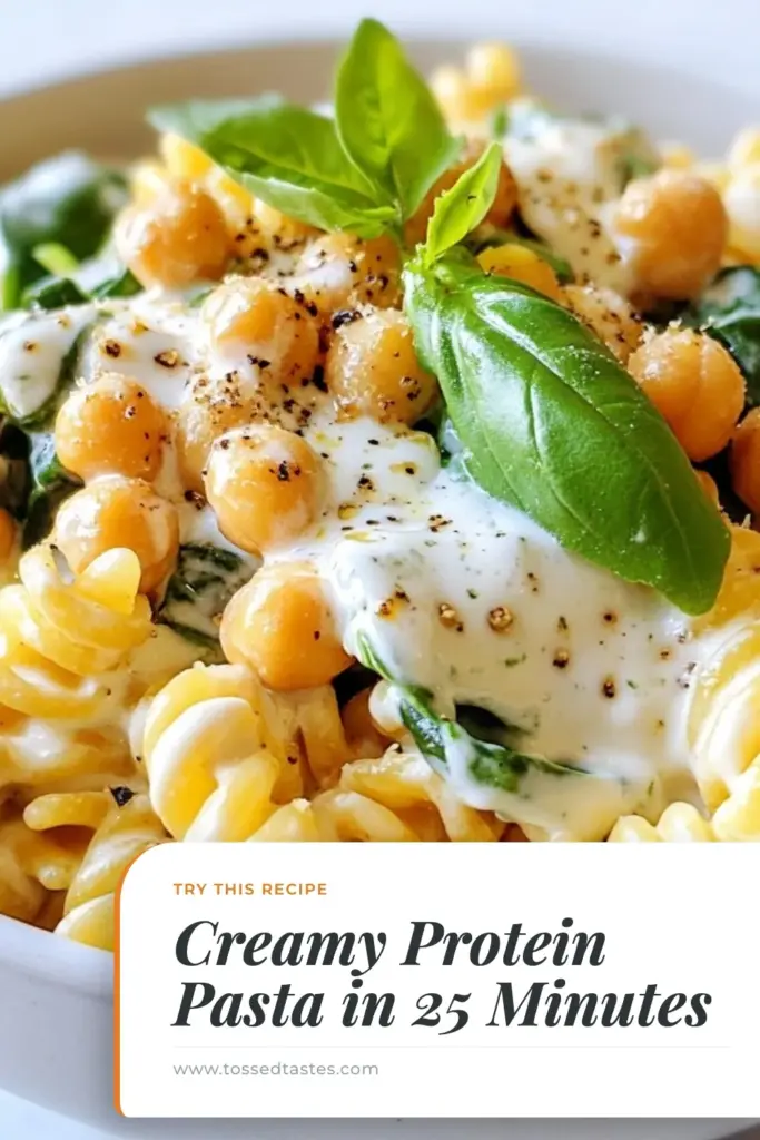 Discover this delicious protein pasta recipe featuring a creamy pasta bowl that’s perfect for a healthy pasta dish. Packed with nutrients, this whole wheat pasta recipe comes together quickly and makes an ideal high protein vegetarian meal. With ingredients like chickpeas, spinach, and Greek yogurt, it’s a nutritious choice for busy weeknights. Try this recipe today and elevate your dinner game! #ProteinPasta #HealthyEating #VegetarianRecipes #PastaLovers