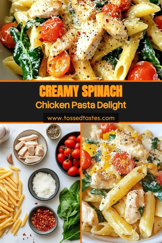 Looking for a healthy and delicious dinner idea? Try this Spinach Chicken Pasta! This creamy penne pasta recipe combines tender chicken and fresh spinach for an easy chicken pasta dish your whole family will love. With simple ingredients and quick prep, it’s perfect for busy nights. Elevate your weeknight meals with this Italian chicken and spinach delight. Save this recipe for your next meal! #SpinachChickenPasta #CreamyPennePasta #EasyChickenPastaDish #HealthySpinachPasta