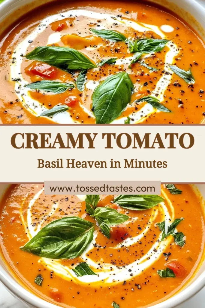Discover the joy of making Instant Pot tomato basil soup with this creamy tomato soup recipe! This easy basil soup is perfect for busy weeknights, featuring fire-roasted tomatoes and a vegan option with coconut milk. In just 30 minutes, indulge in a delicious bowl of comforting soup that's both healthy and satisfying. Save this recipe for a quick dinner solution! #InstantPot #TomatoBasilSoup #VeganRecipes #ComfortFood