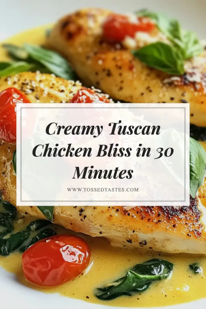 Indulge in this delicious Creamy Tuscan Chicken dish that's perfect for a weeknight meal! This Tuscan Spinach Chicken recipe features tender chicken breast simmered in a rich Parmesan cream sauce with fresh spinach and juicy tomatoes. Enjoy an easy creamy chicken dinner that's both satisfying and simple to make. Perfect for impressing guests or treating yourself! Save this recipe for your next meal! #TuscanChicken #EasyDinner #SpinachChicken #CreamyChicken