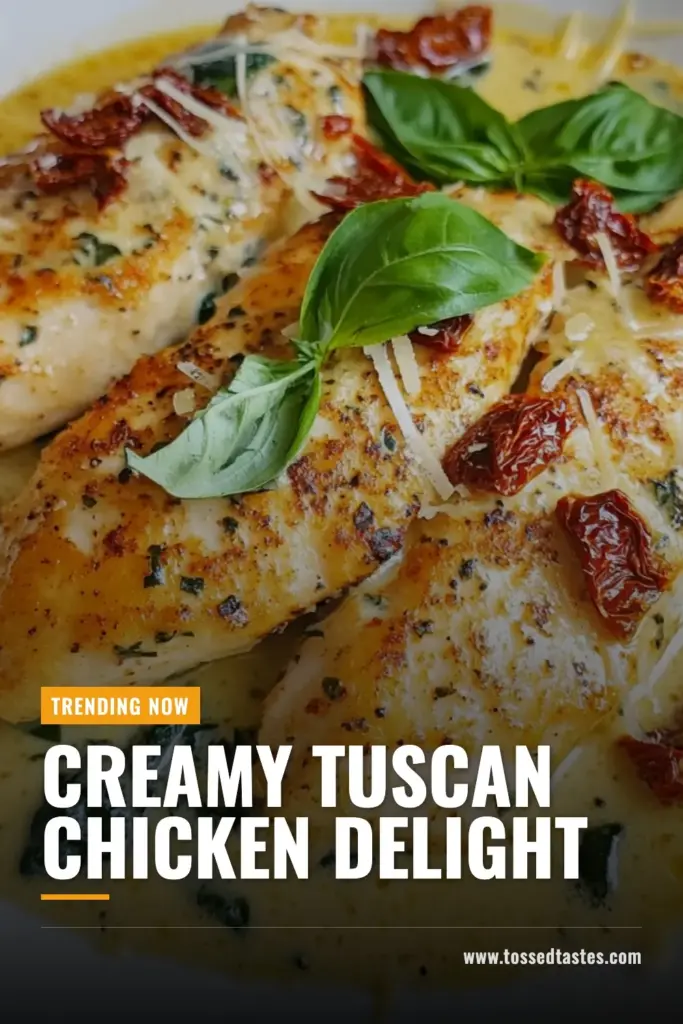 Savor the flavors of Italy with this Creamy Tuscan Chicken featuring sun-dried tomatoes and spinach. This Easy Chicken Dinner is perfect for busy weeknights and packed with rich flavors. Try this One-Pan Chicken Recipe that combines creamy sauce, Parmesan, and fresh ingredients for a delightful meal. Perfect for family gatherings or meal prep. Save this delicious Sun-Dried Tomato Recipe for later! #CreamyTuscanChicken #EasyChickenDinner #SunDriedTomatoRecipe #OnePanChickenRecipes