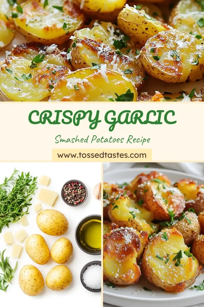 Discover the ultimate comfort food with these crispy garlic smashed potatoes! This easy Yukon gold potato recipe features roasted garlic and aromatic herbs for a flavorful twist. Perfect as a side dish, these garlic herb potatoes are sure to impress. Simply boil, smash, and bake for irresistible crunch. Try this easy smashed potatoes recipe tonight and elevate your meal! Save this recipe for a deliciously crispy experience! #CrispyGarlicSmashedPotatoes #YukonGoldPotatoRecipe #GarlicHerbPotatoes #EasySmashedPotatoesRecipe