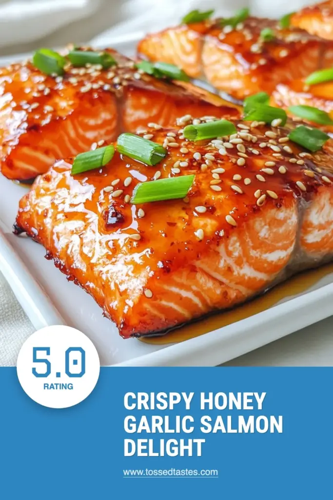 Discover the mouth-watering flavors of crispy honey garlic salmon with this easy salmon dinner recipe. Perfectly baked salmon with honey, garlic, and Asian-inspired ingredients will have your taste buds dancing. This honey garlic salmon recipe is quick to prepare and makes a delightful weeknight meal. Get ready to impress your family and friends! Save this recipe for later! #CrispyHoneyGarlicSalmon #EasySalmonDinner #HoneyGarlicSalmonRecipe #BakedSalmonWithHoney