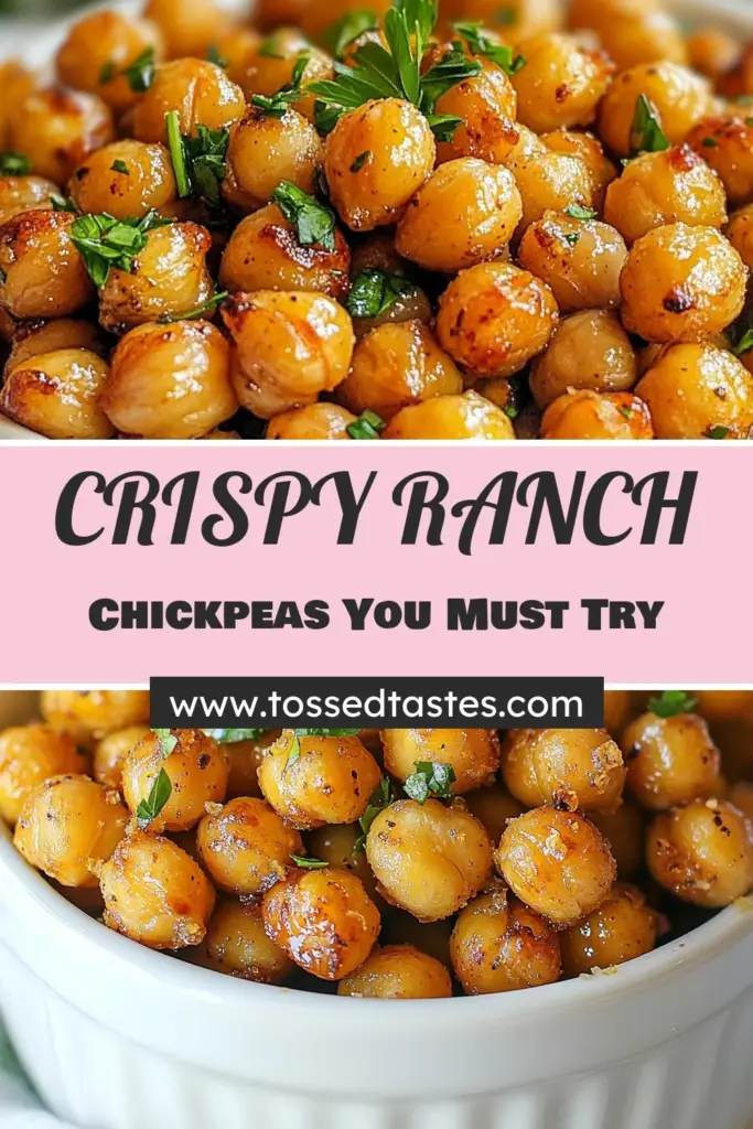 Looking for a delicious and healthy snack? Try these crispy roasted chickpeas! This oven roasted chickpeas recipe coated with ranch seasoning is perfect for satisfying your cravings. Packed with flavor and nutrients, these ranch seasoning chickpeas are the ultimate gluten-free snack ideas. Whip them up in just 40 minutes for a crunchy treat that's perfect anytime. Save this recipe for your go-to healthy chickpea snacks! #CrispyChickpeas #HealthySnacks #GlutenFree #OvenRoastedChickpeas