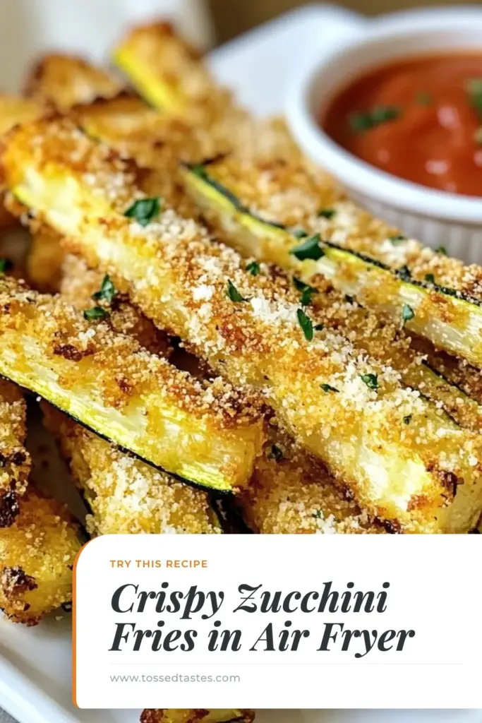 Craving a delicious and healthy snack? Try these Crispy Zucchini Fries! Made with fresh zucchini and coated in whole wheat breadcrumbs and Parmesan, these Air Fryer Parmesan Zucchini Fries are the perfect guilt-free treat. They're quick to prepare, ready in just 25 minutes, and make a fantastic addition to your Air Fryer Recipes. Enjoy a crunchy and flavorful bite with every fry! Save this recipe for your next healthy snack idea! #CrispyZucchiniFries #AirFryerRecipes #HealthySnackIdeas #ParmesanZucchiniFries