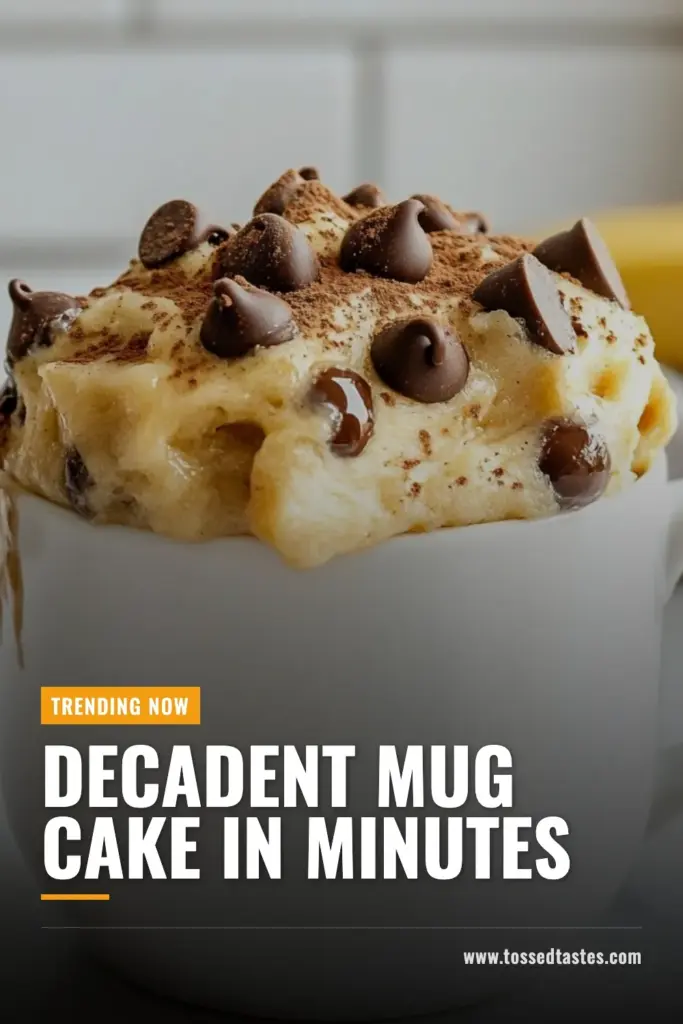 Indulge in this delicious chocolate chip banana bread mug cake, perfect for a quick chocolate chip dessert! This easy banana mug cake takes just minutes to make with a simple microwave mug cake recipe. Enjoy a single serving of warm, fluffy goodness that's ideal for satisfying your sweet tooth. Try this quick chocolate chip banana bread mug cake today and savor the delightful flavors! Save this recipe for later! #MugCake #BananaBread #DessertRecipes #QuickTreats